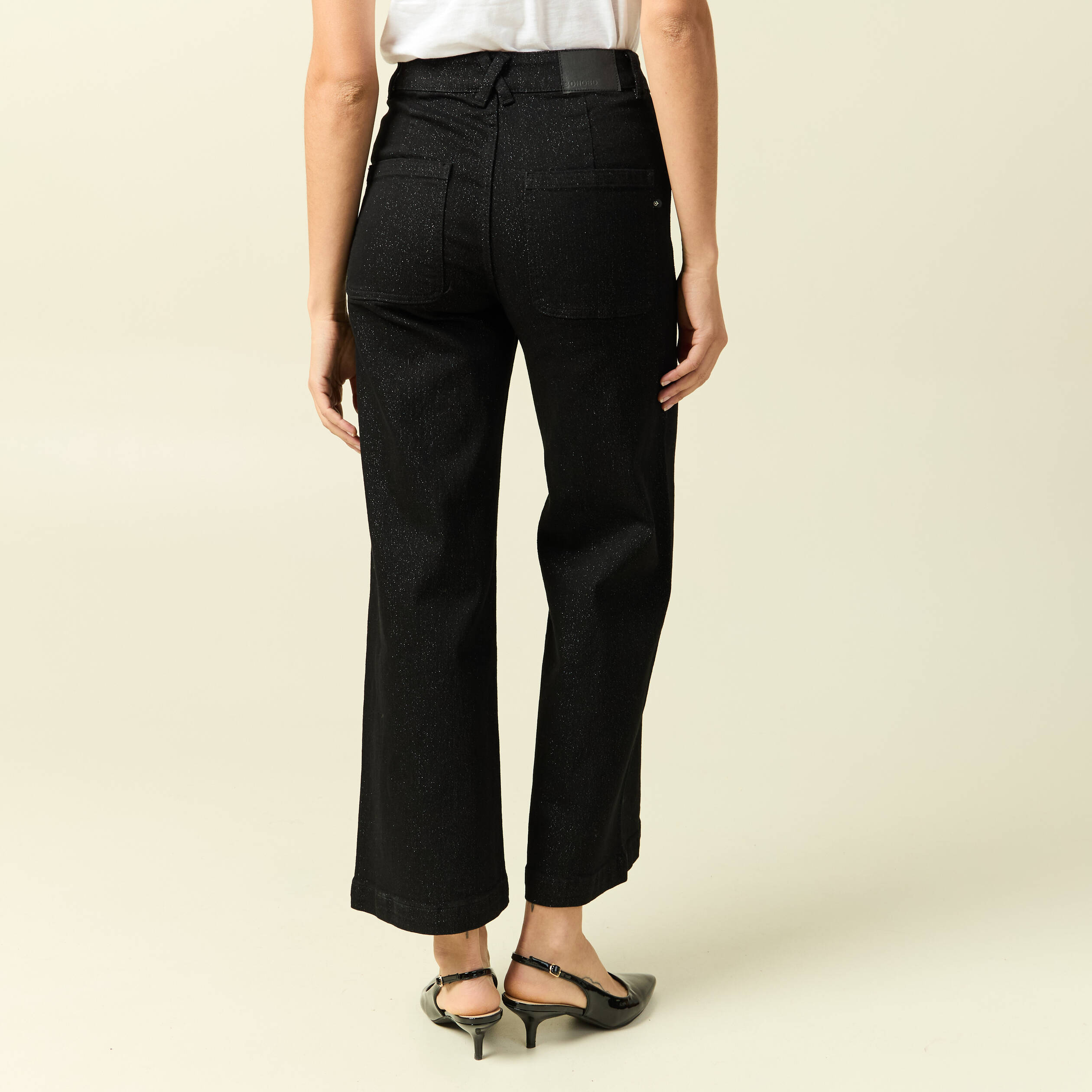 Jeans large taille haute denim noir femme