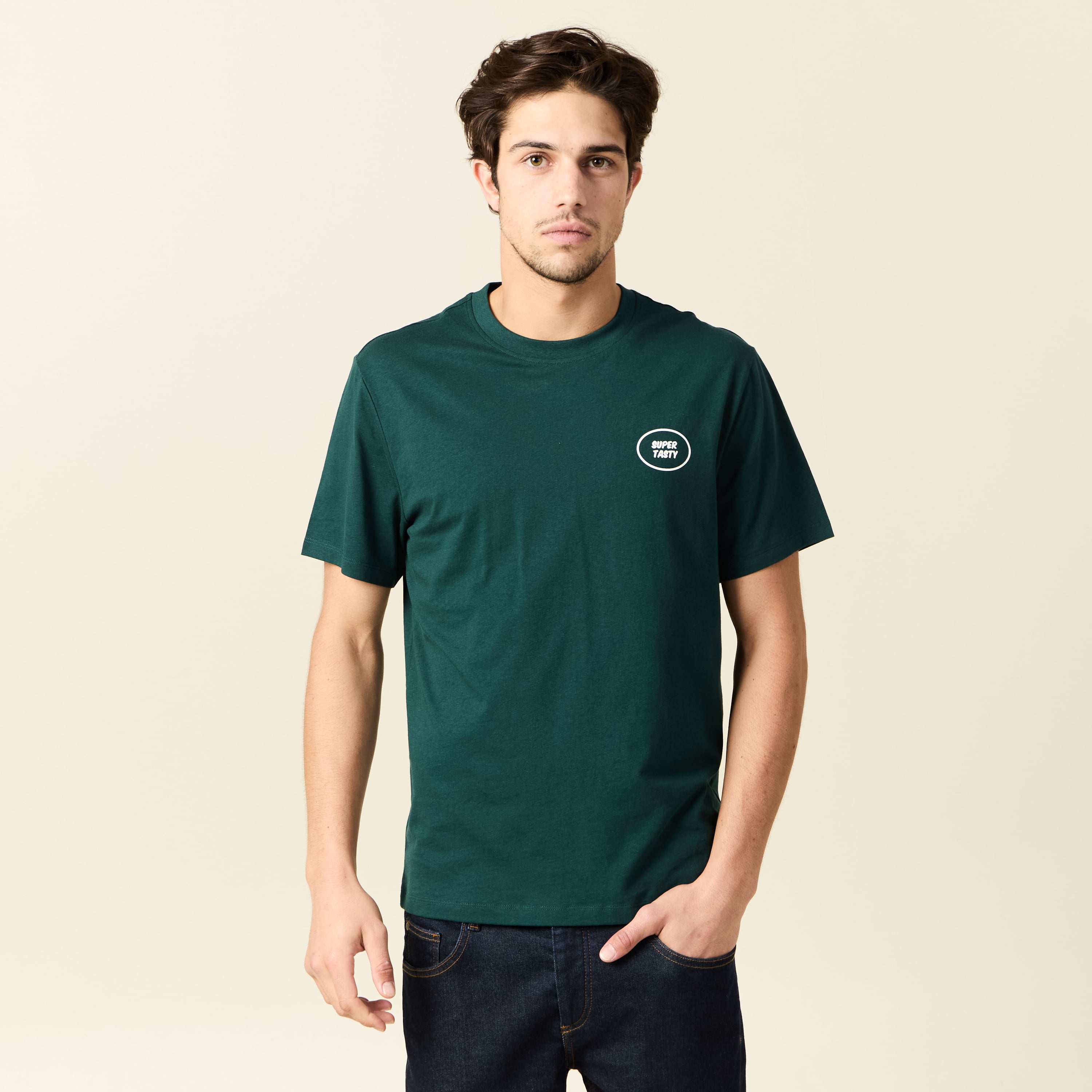 T-shirt manches courtes vert fonc&eacute; homme