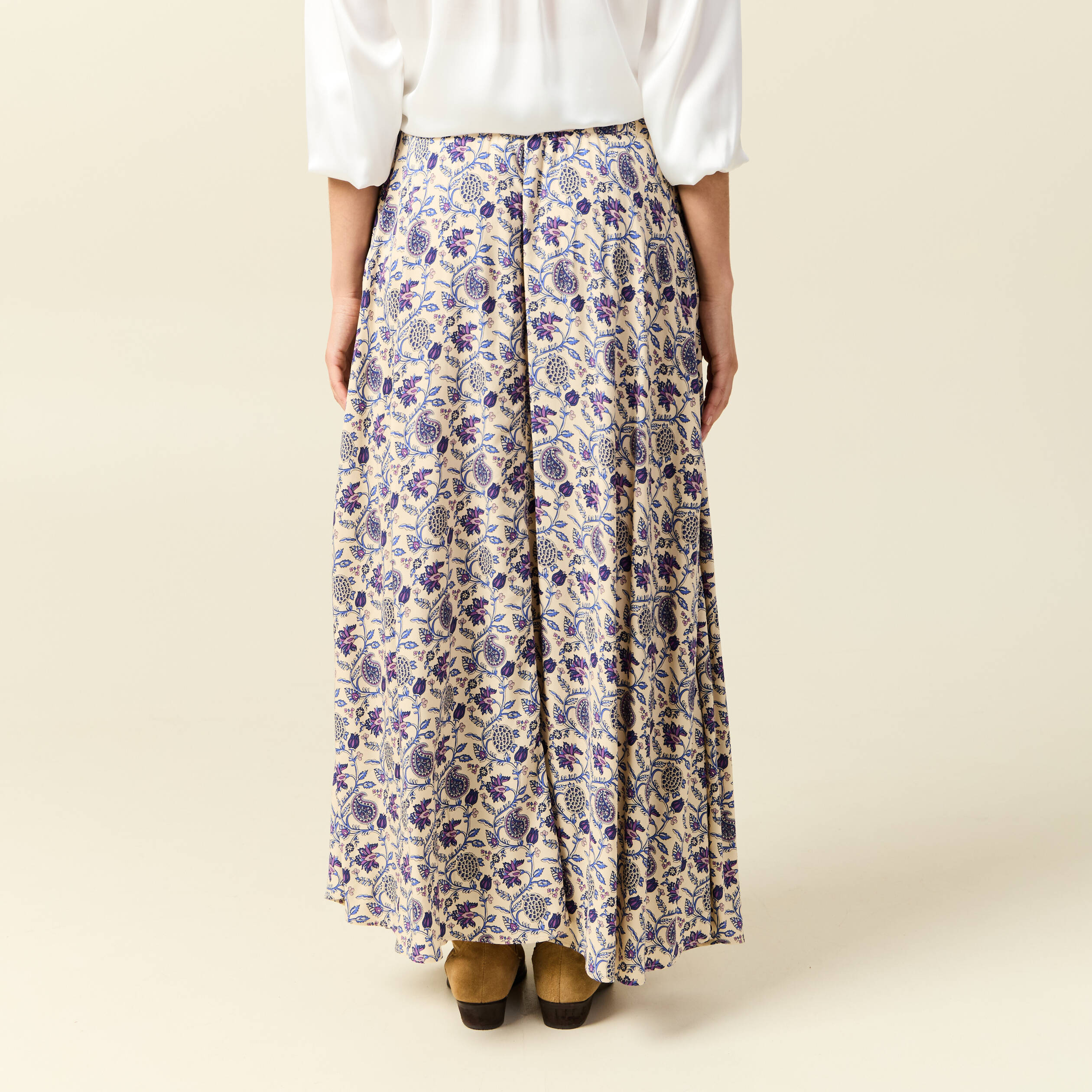 jupe longue evasee taille standard bleu femme Jupe longue évasée taille standard bleu femme