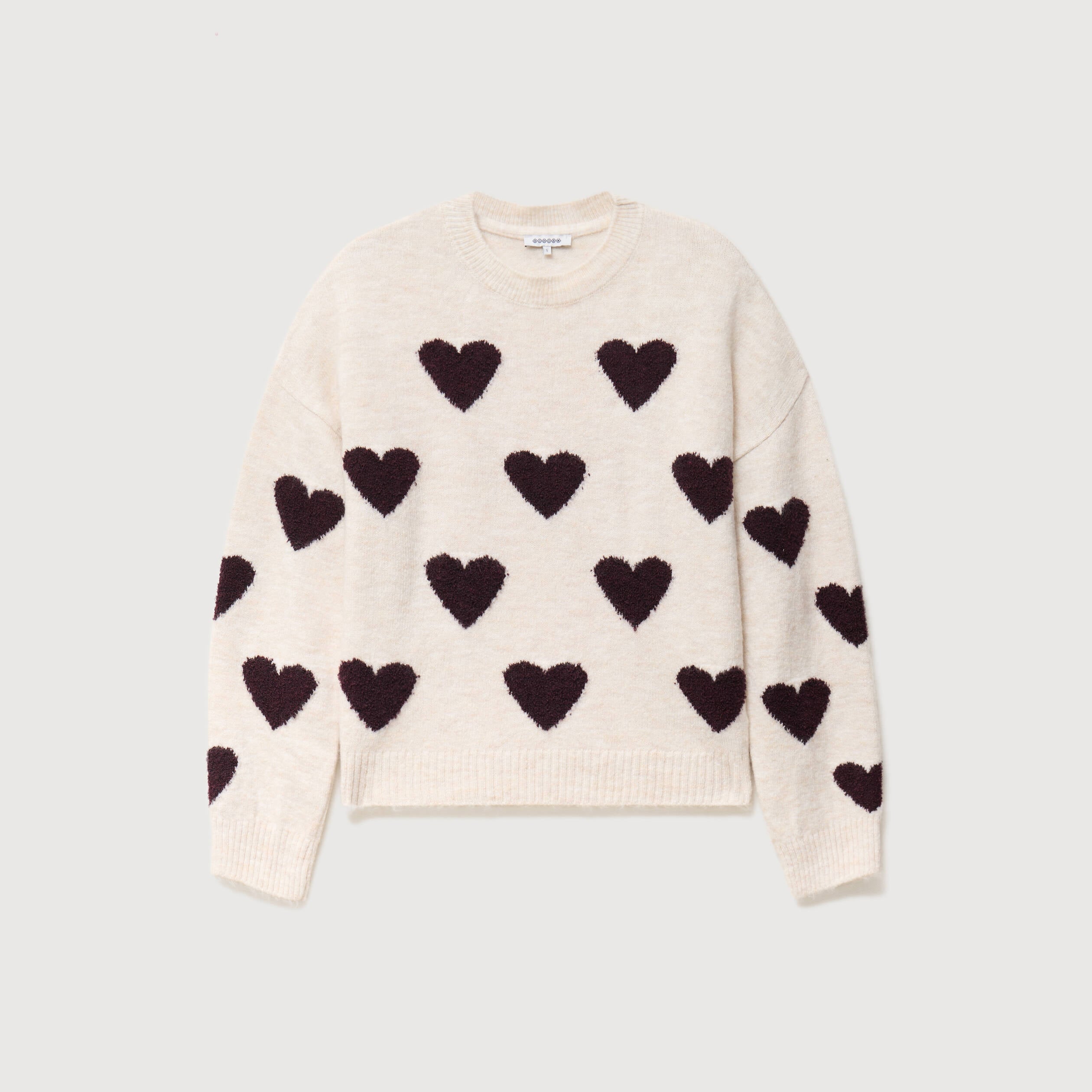 Pull manches longues bouclette col rond prune femme
