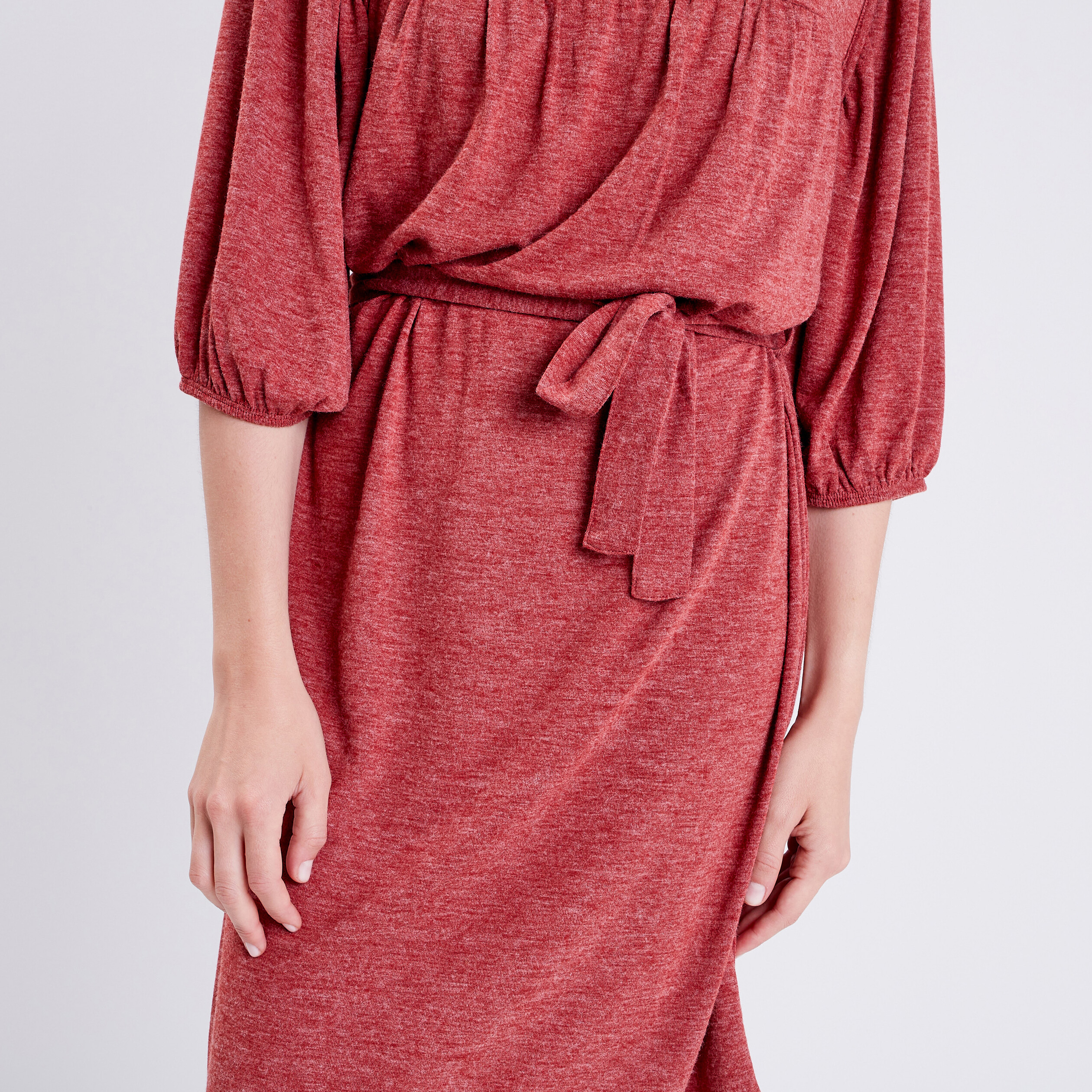 Robe droite ceintur&eacute;e orange fonc&eacute; femme