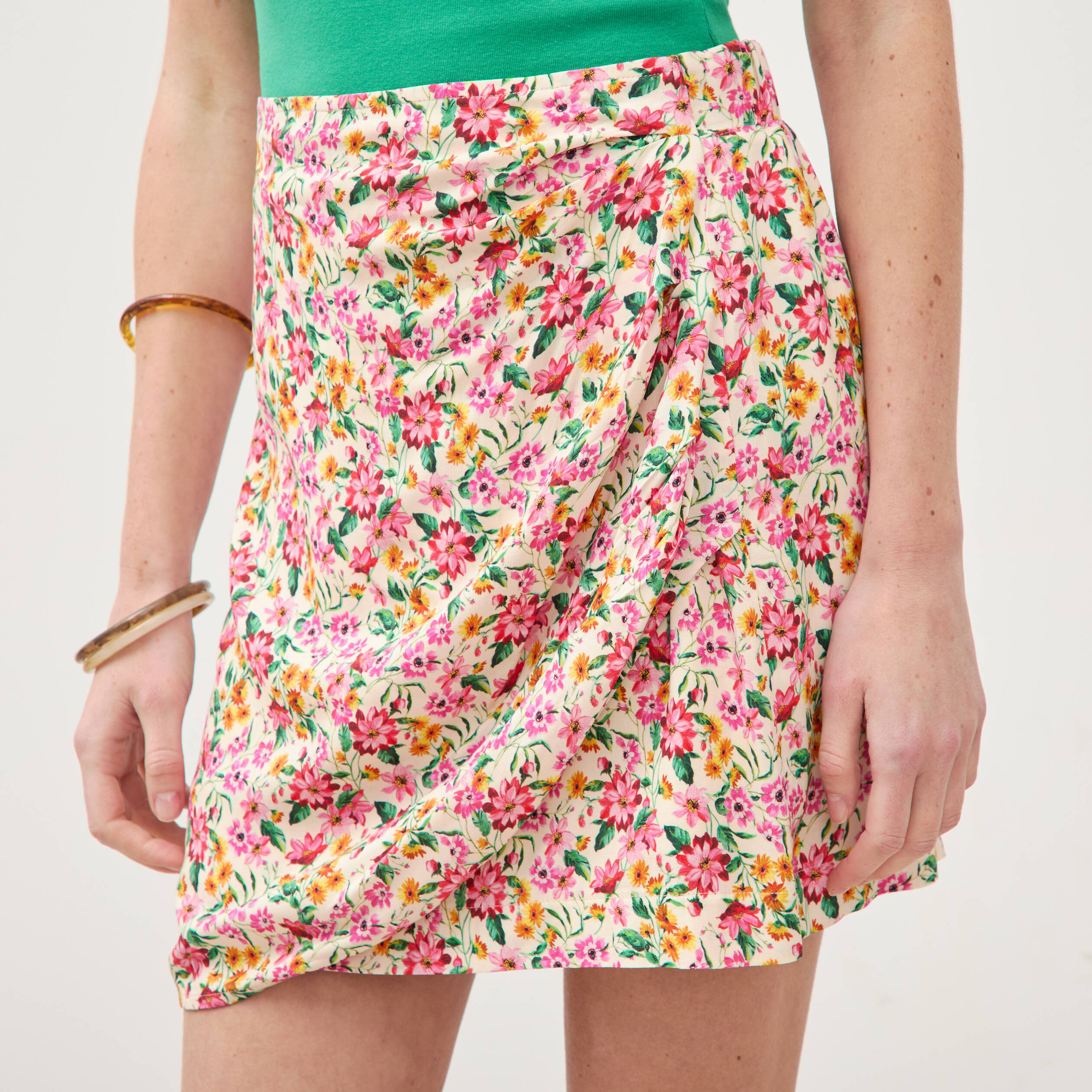 Jupe fluide doubl&eacute;e multicolore femme