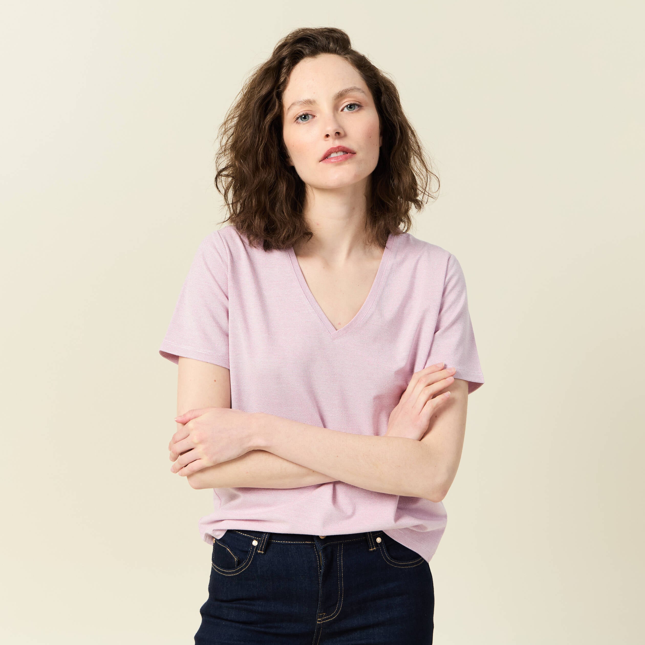 T-shirt manches courtes rose clair femme