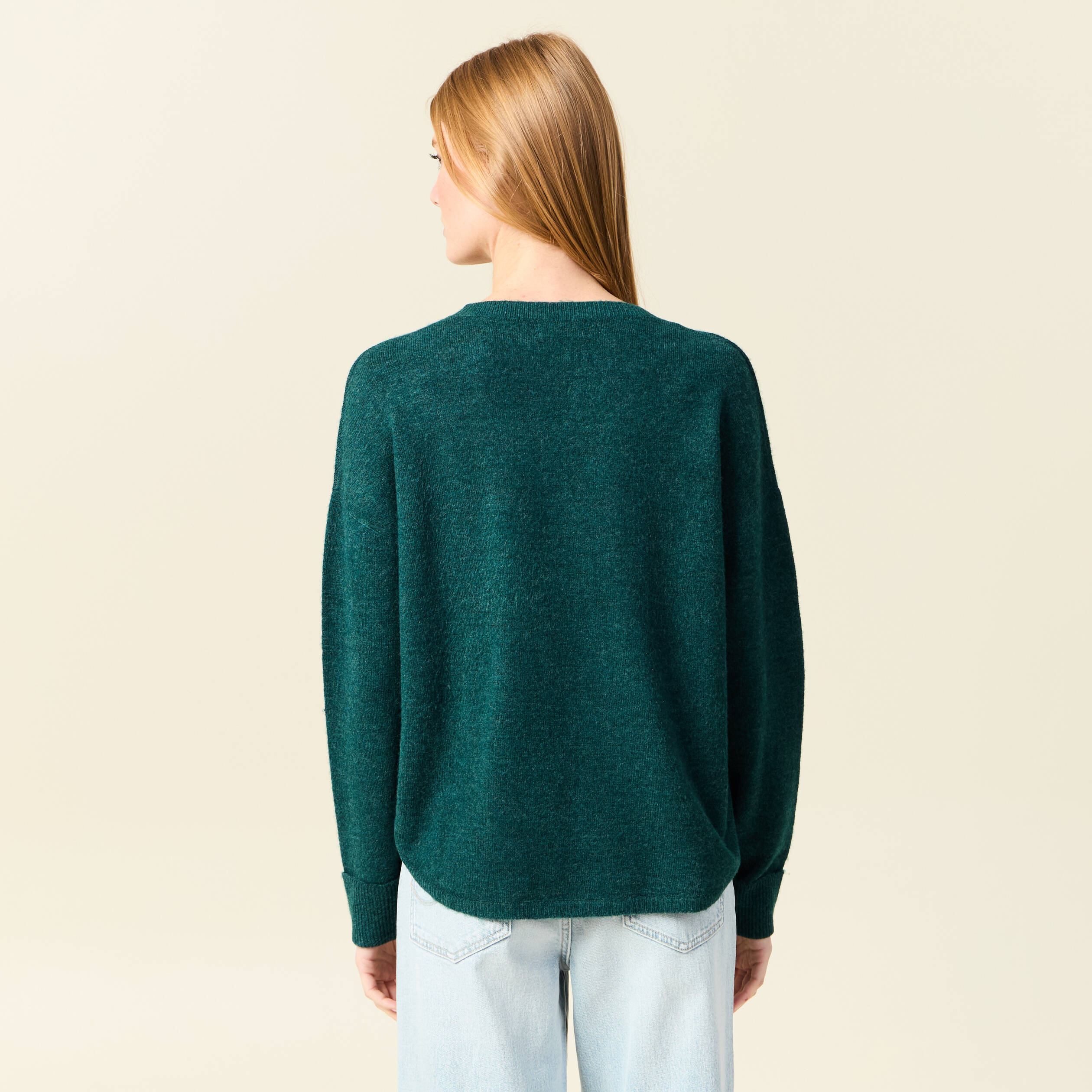 pull manches longues col en v vert fonce femme Pull manches longues col en V vert foncé femme