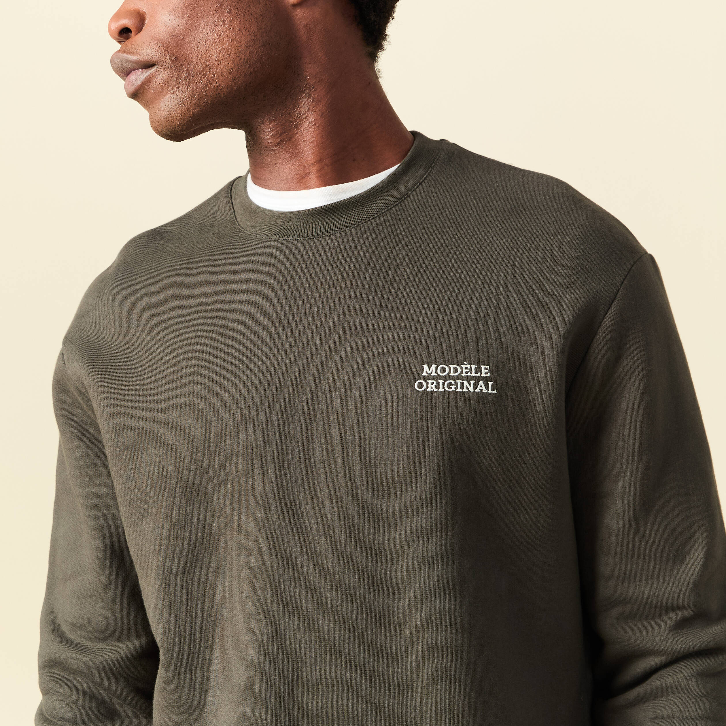 Sweat manches longues vert kaki homme