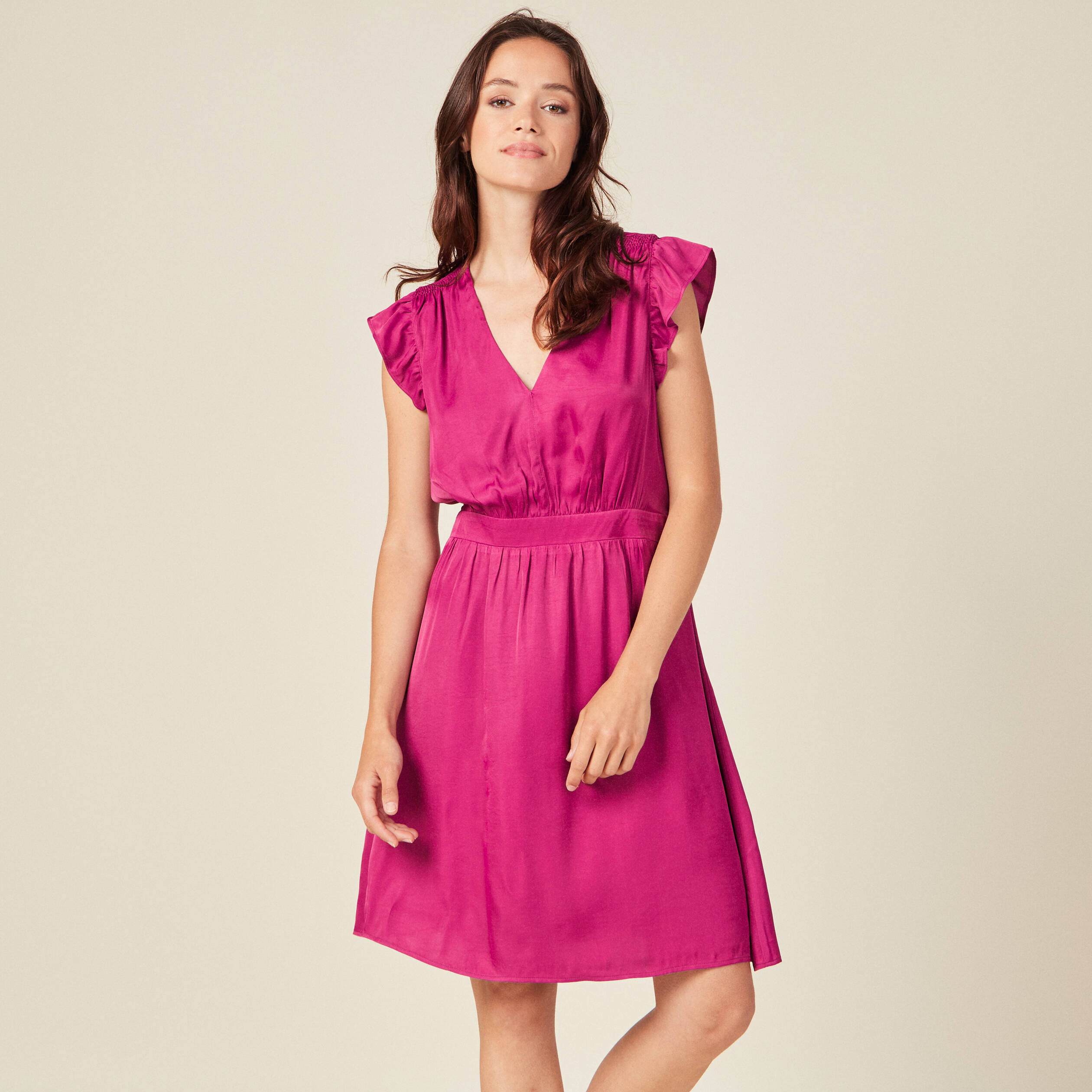 Robe trapeze satin rose fushia femme Vibs