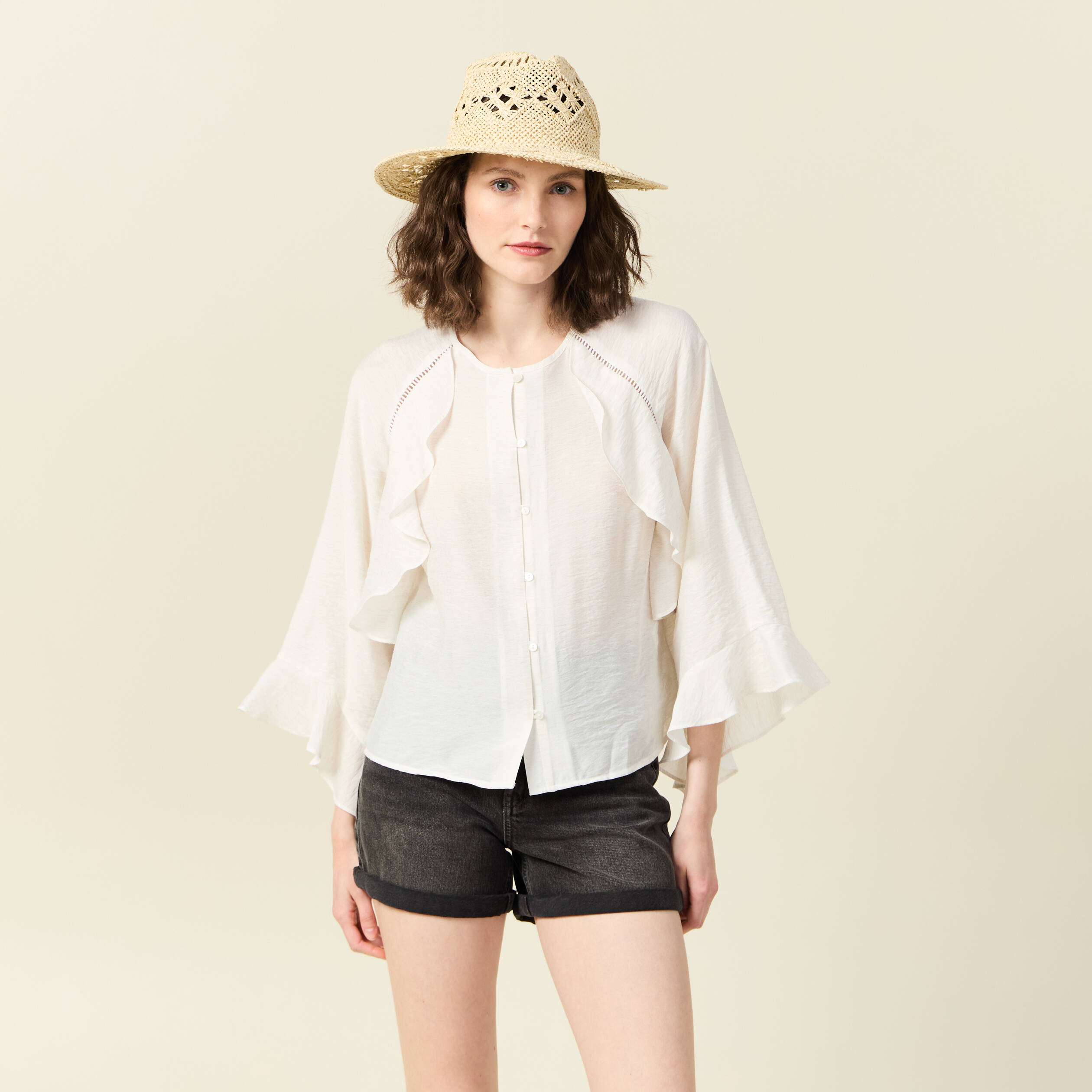 Chemise manches longues ecru femme