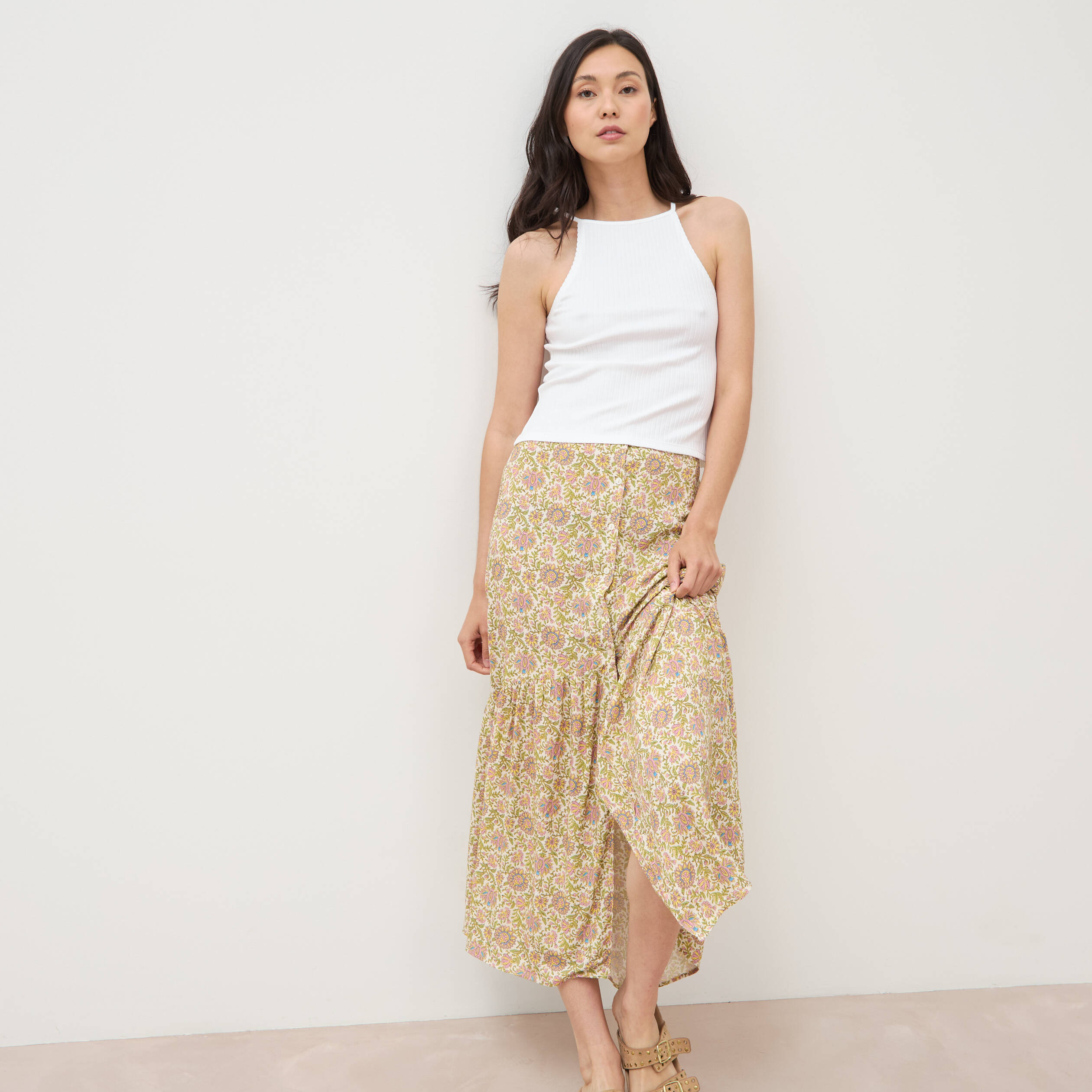 Jupe fluide vert femme