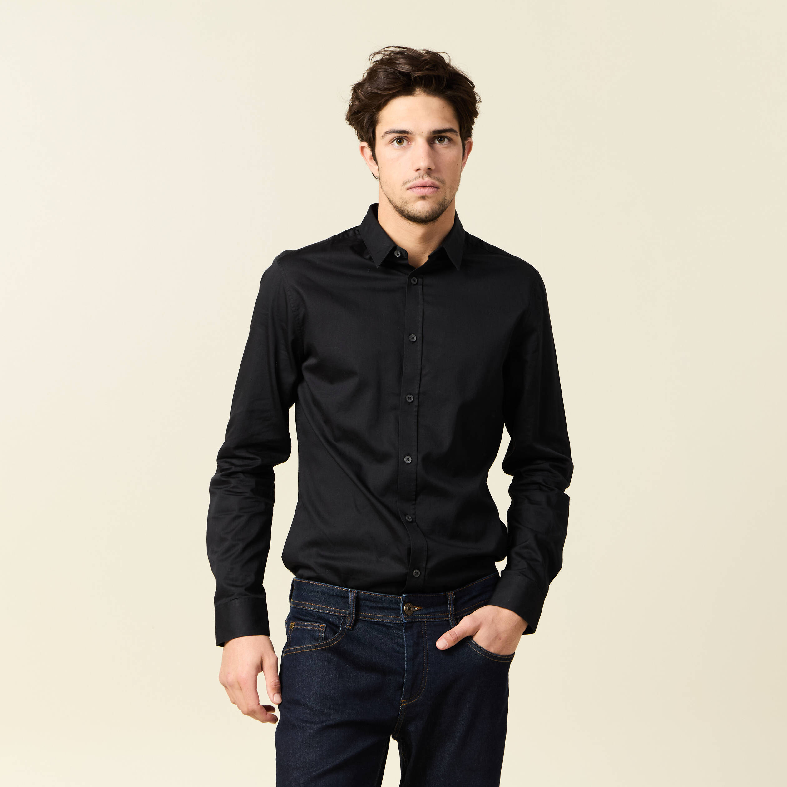 Chemise manches longues noir homme