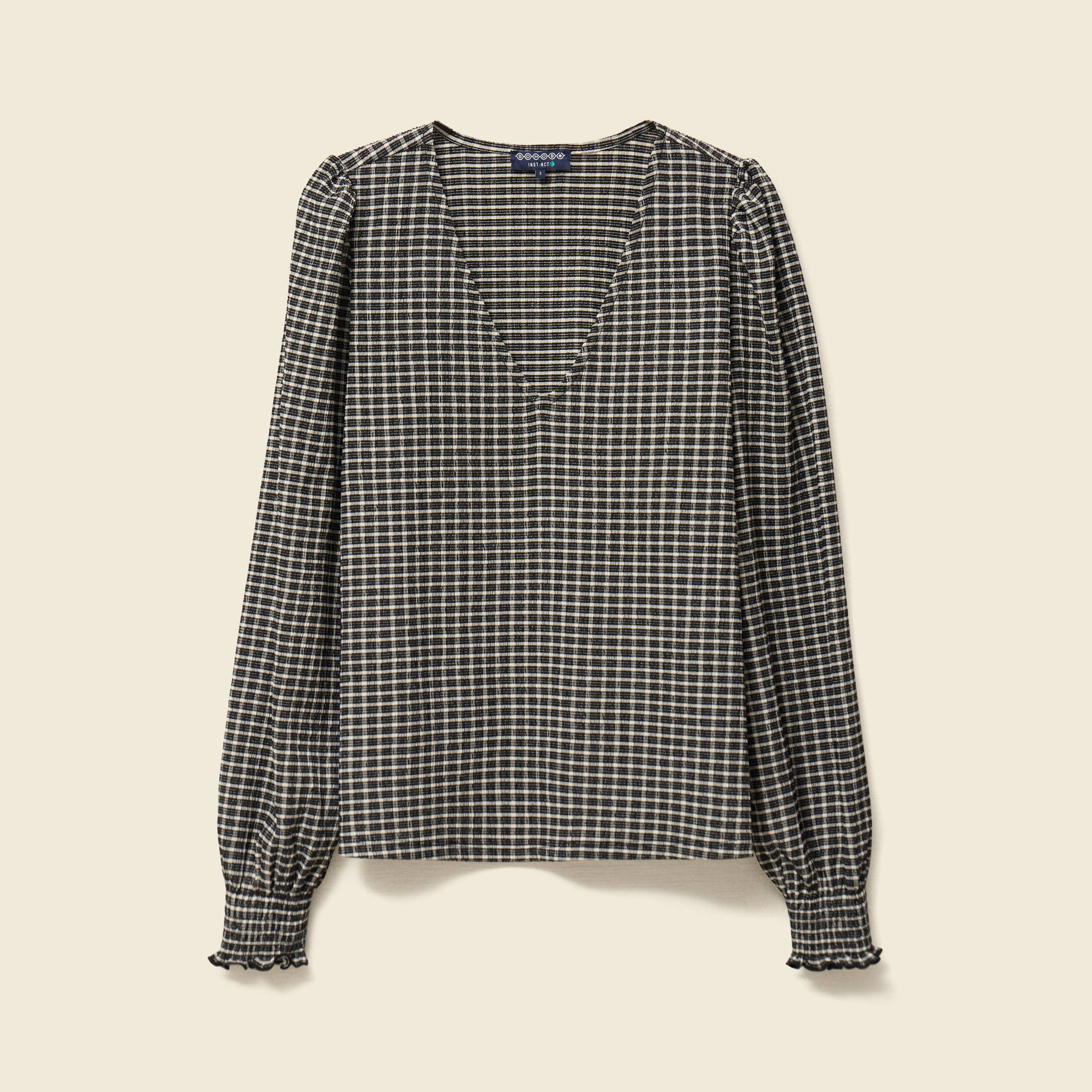 T-shirt col V manches longues noir femme