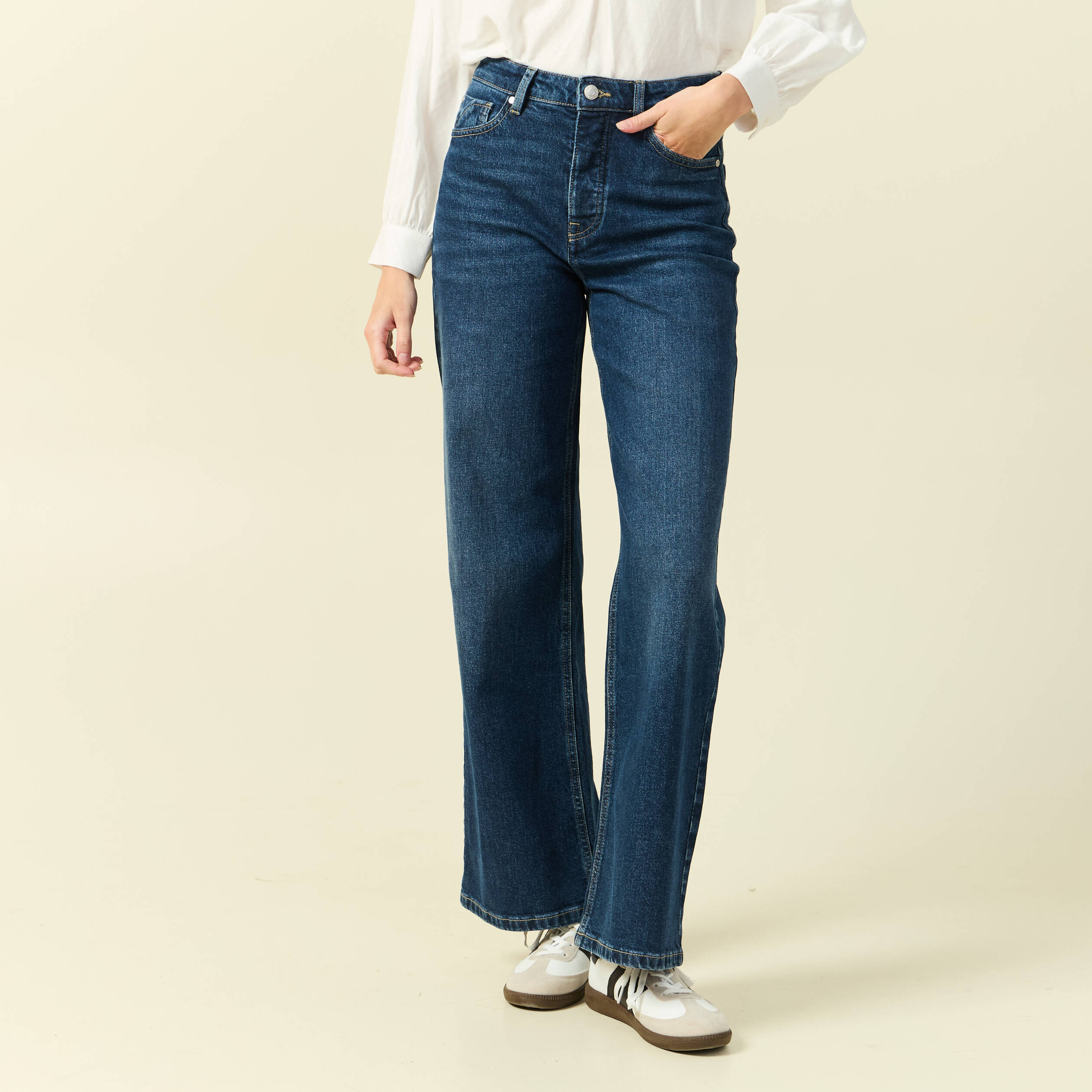 Jeans large taille haute denim brut femme Vibs