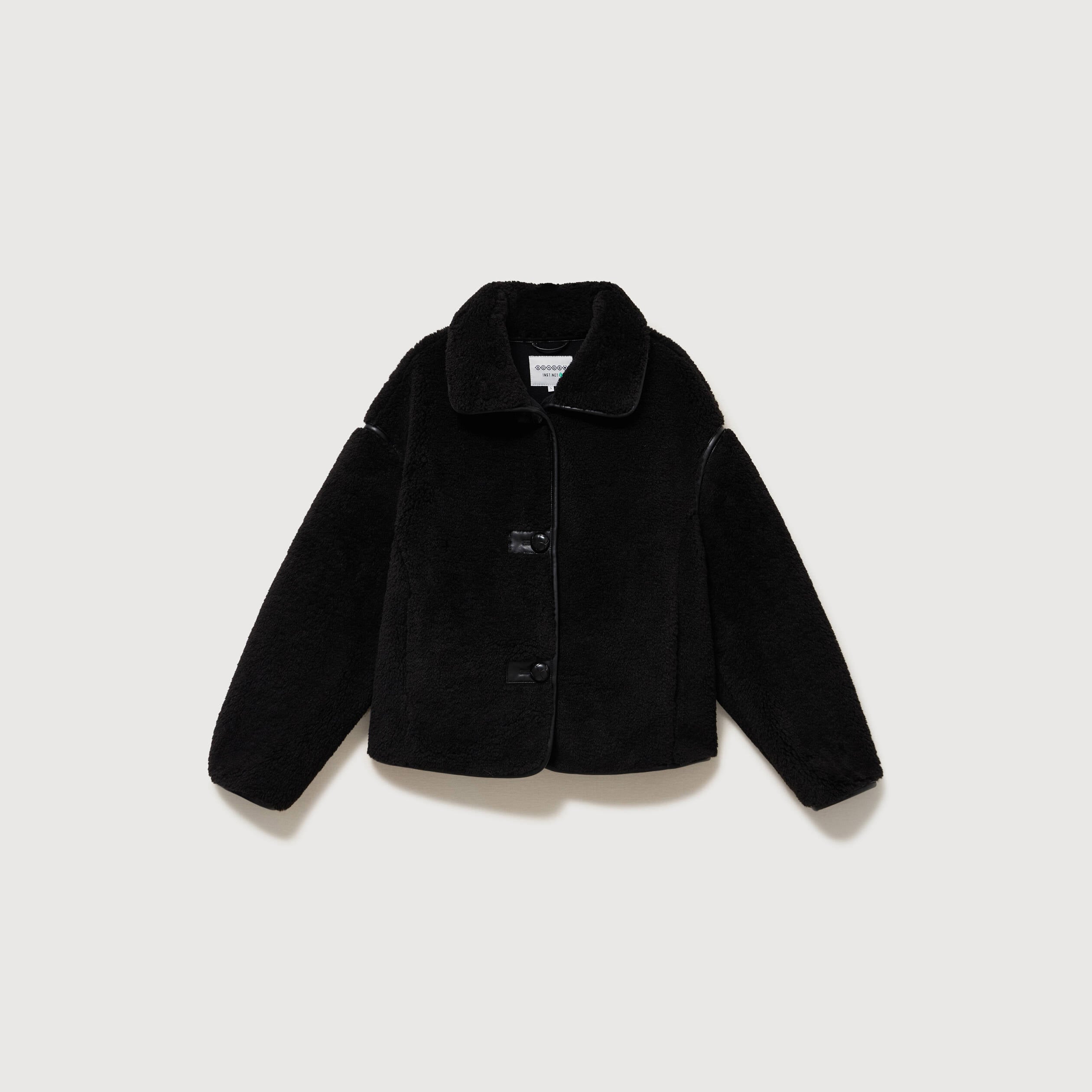 Manteau court oversize sherpa noir femme