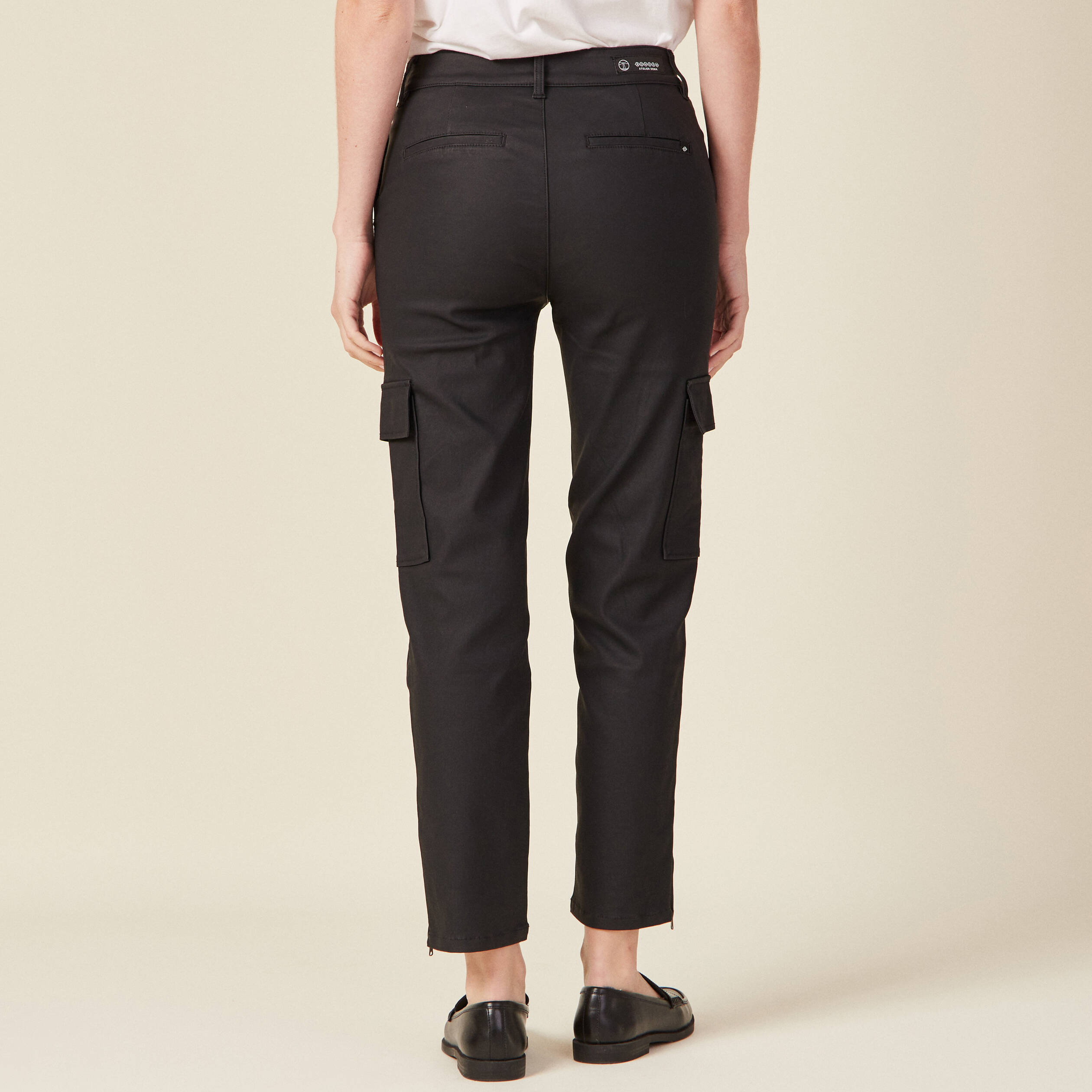 jeans cargo 78eme enduit denim noir enduit femme Jeans cargo 7/8ème enduit denim noir enduit femme