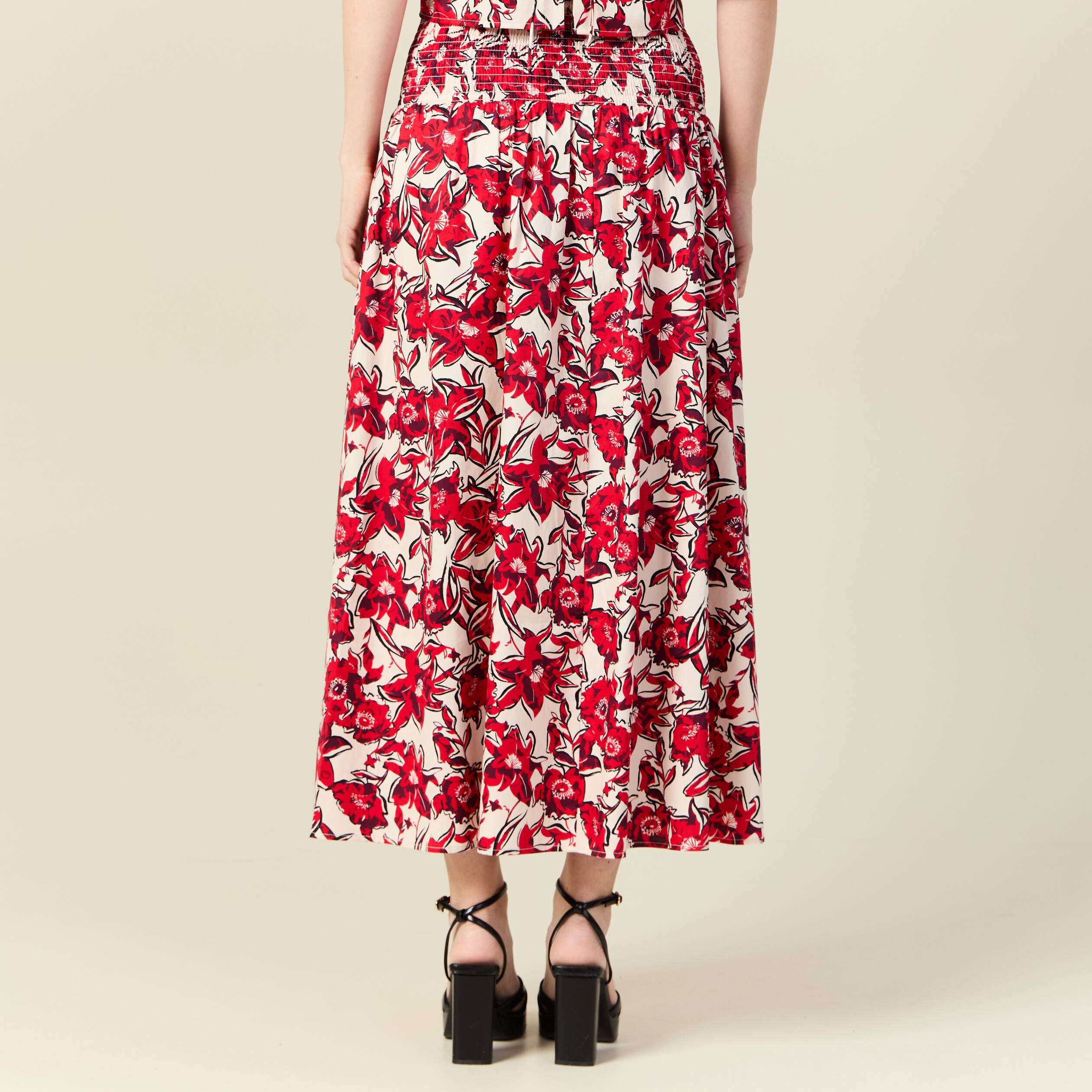 Jupe longue &eacute;vas&eacute;e rouge femme