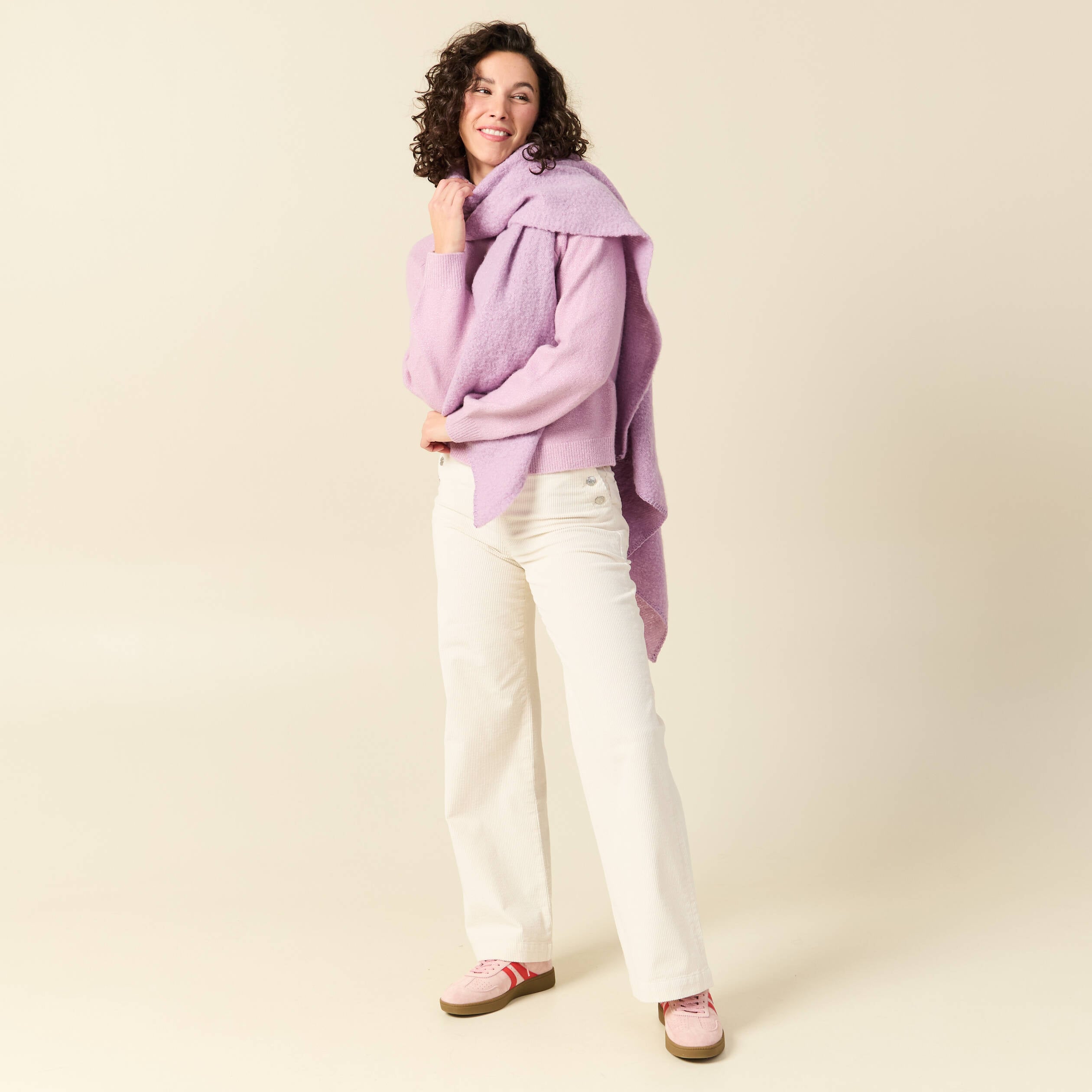 Pull manches longues col rond mauve femme