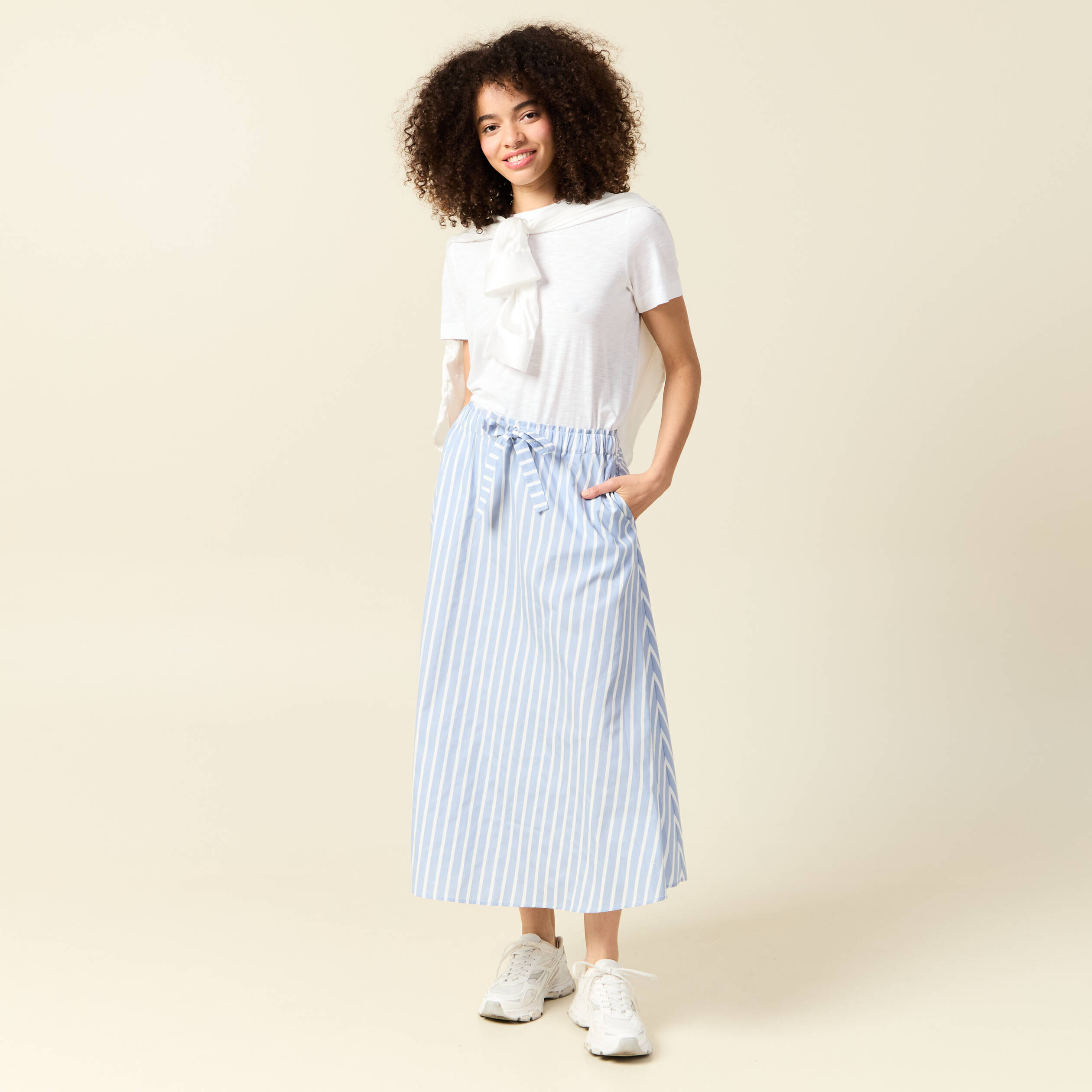 jupe longue evasee en coton bleu ciel femme Jupe longue évasée en coton bleu ciel femme