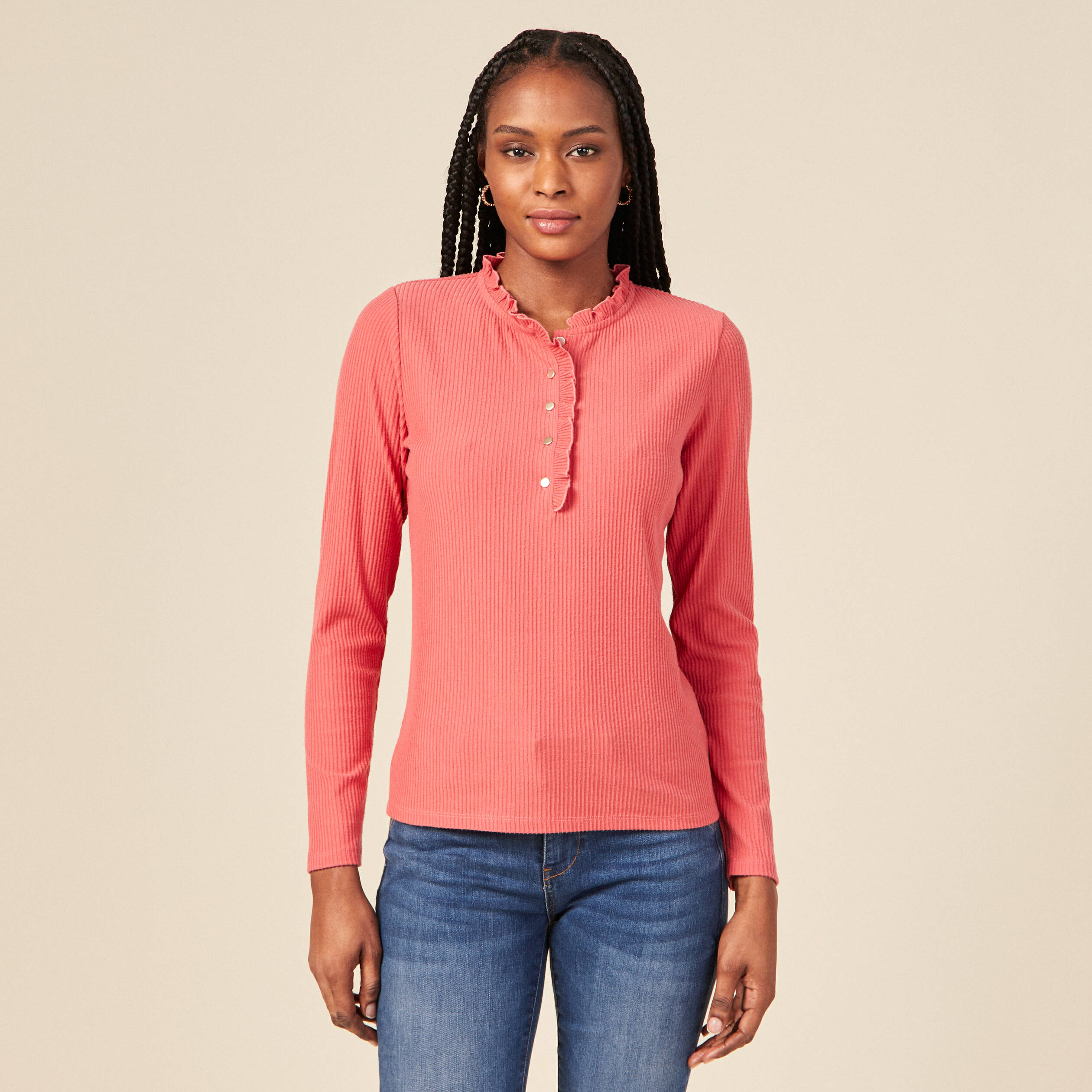 T-shirt manches longues terracotta femme