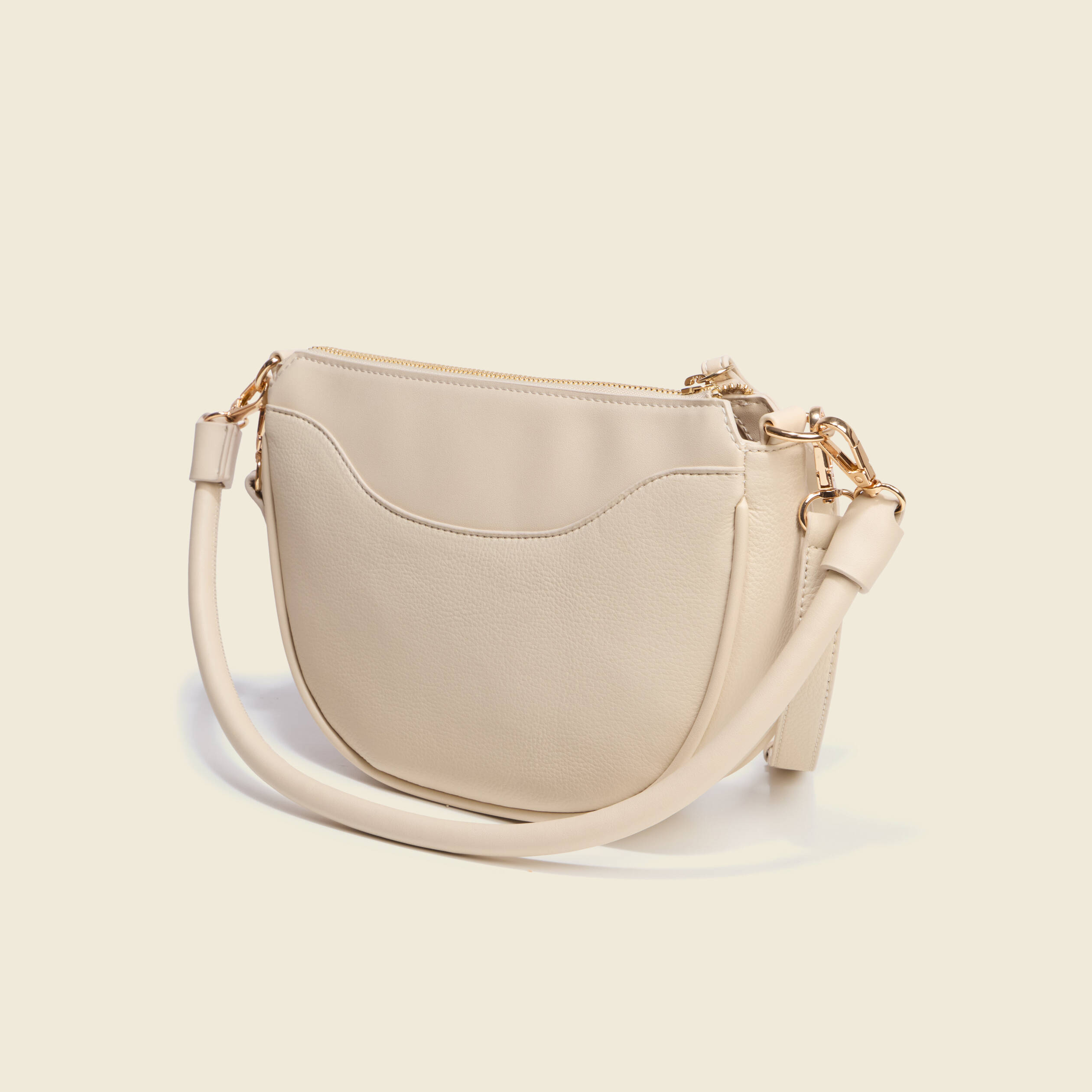 Sac demi-lune &agrave; bandouli&egrave;re ivoire femme