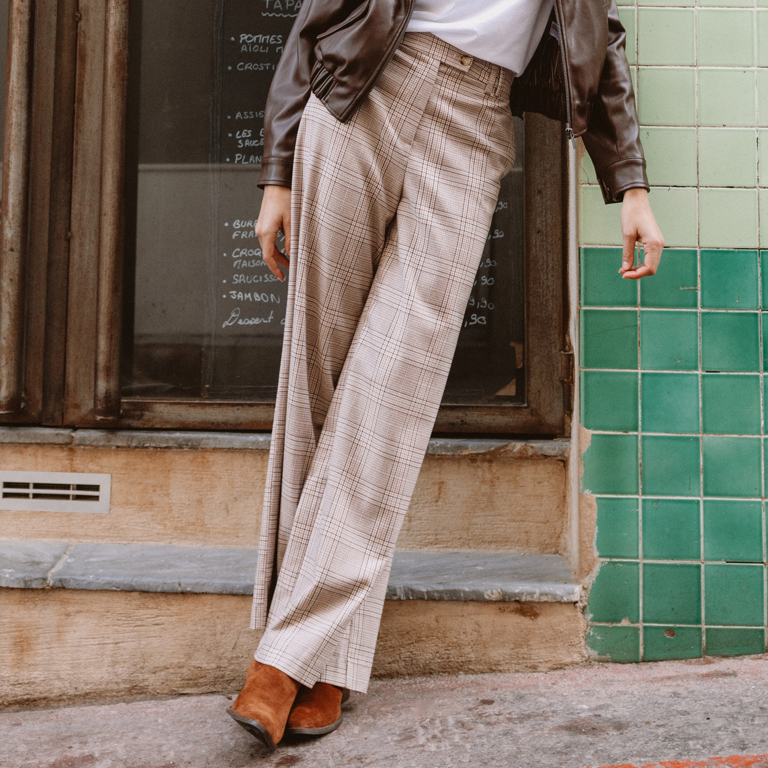 Pantalon loose taille standard fluide beige femme