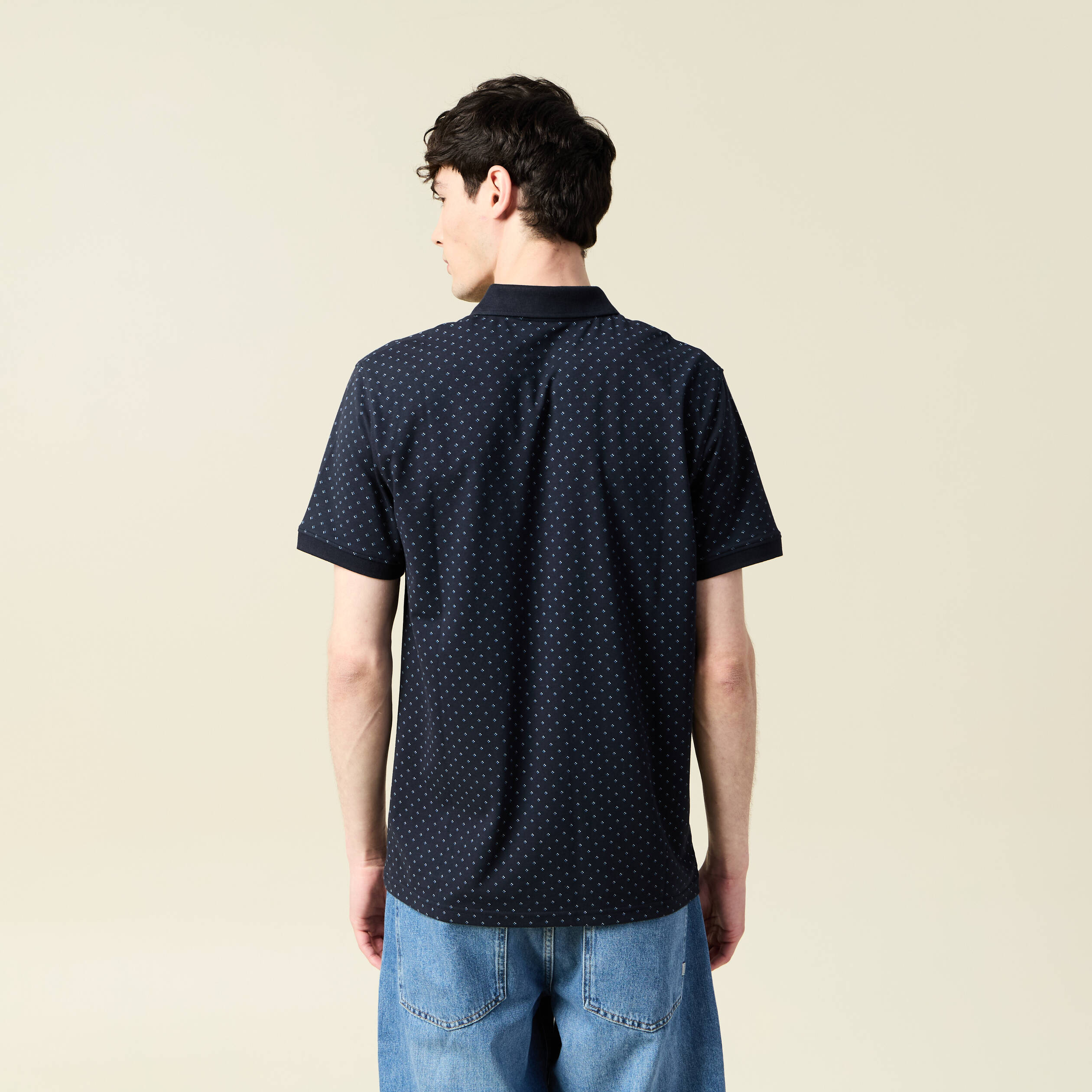 Polo cintr&eacute; manches courtes col polo bleu homme