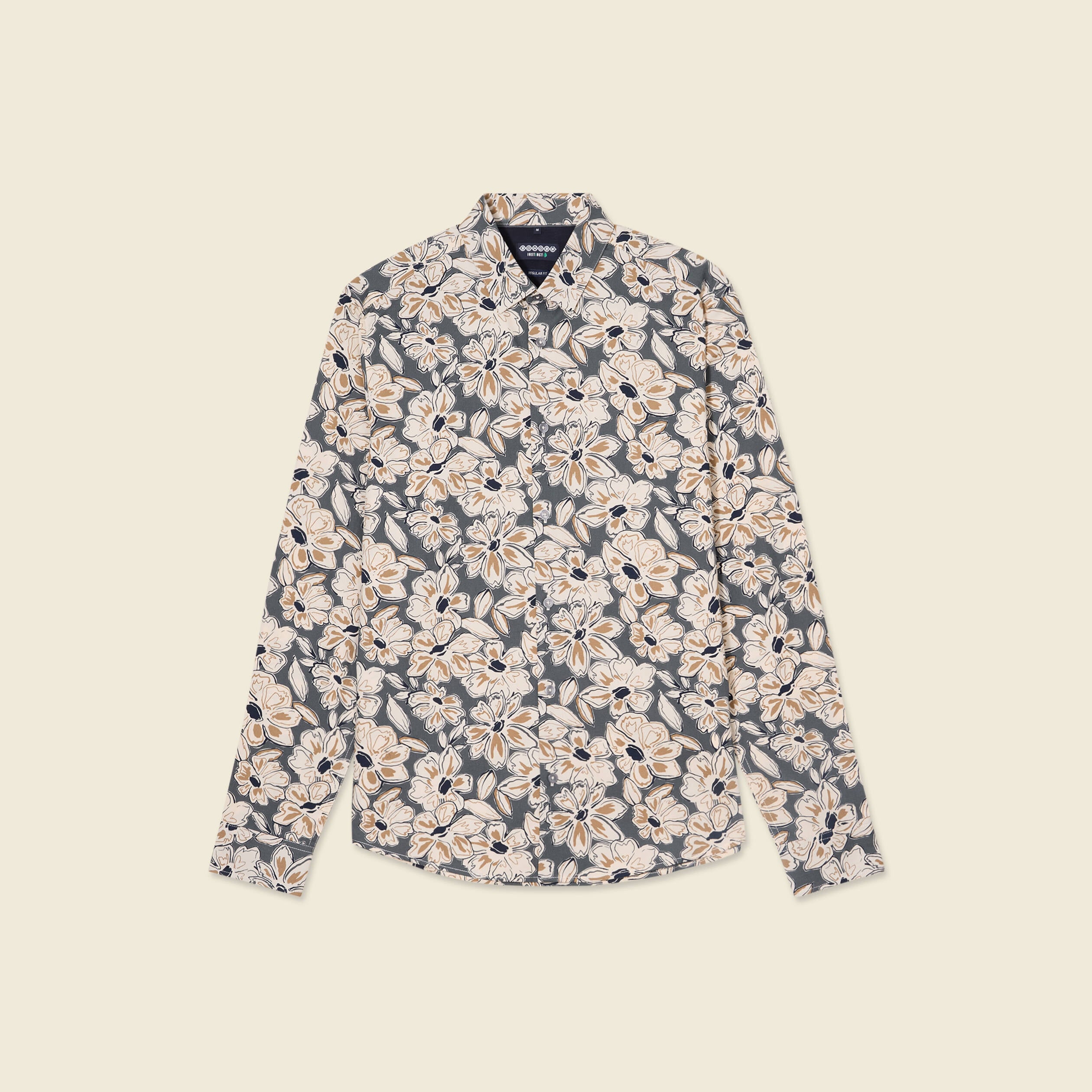Chemise en coton manches longues beige homme