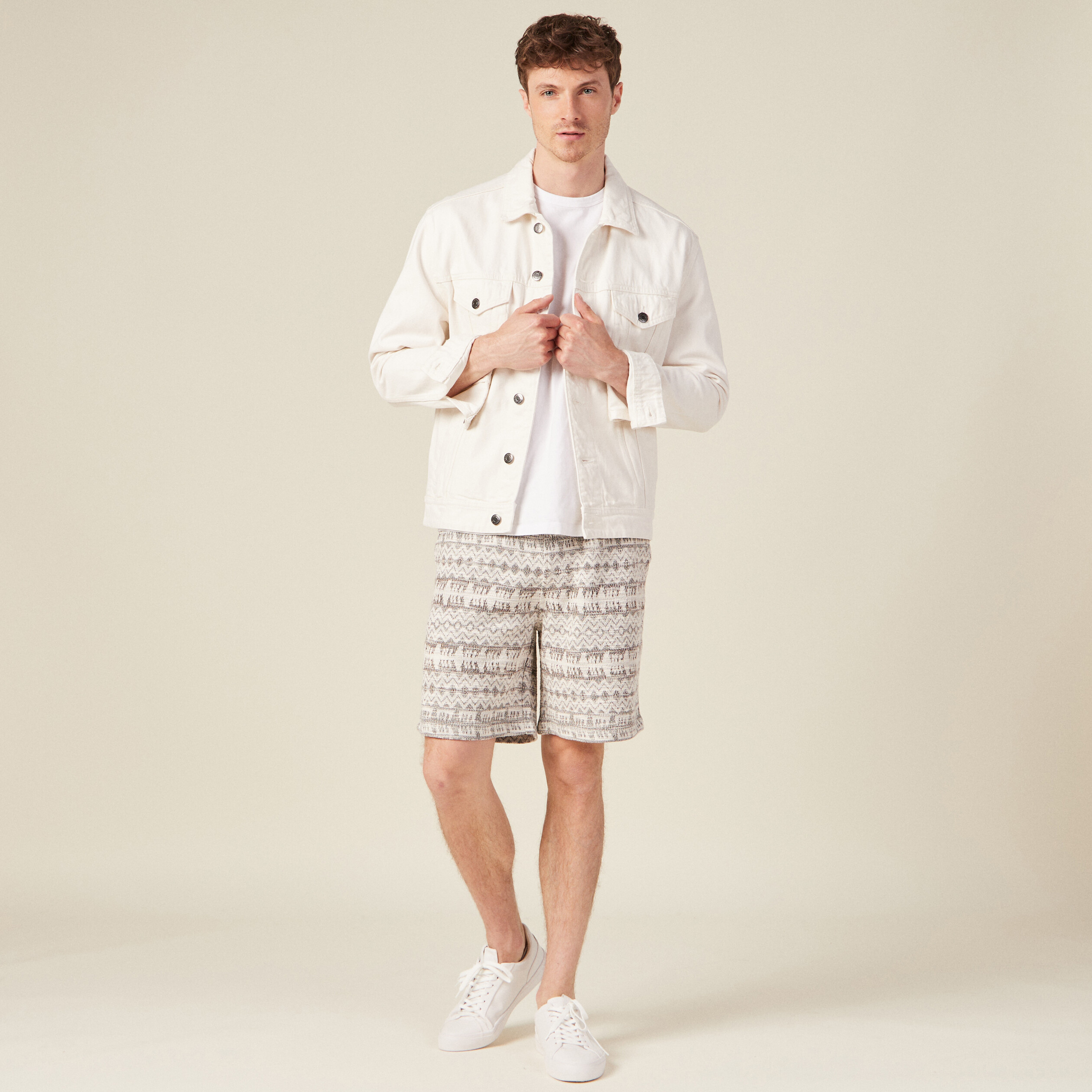 Bermuda droit taille nouée ecru homme
