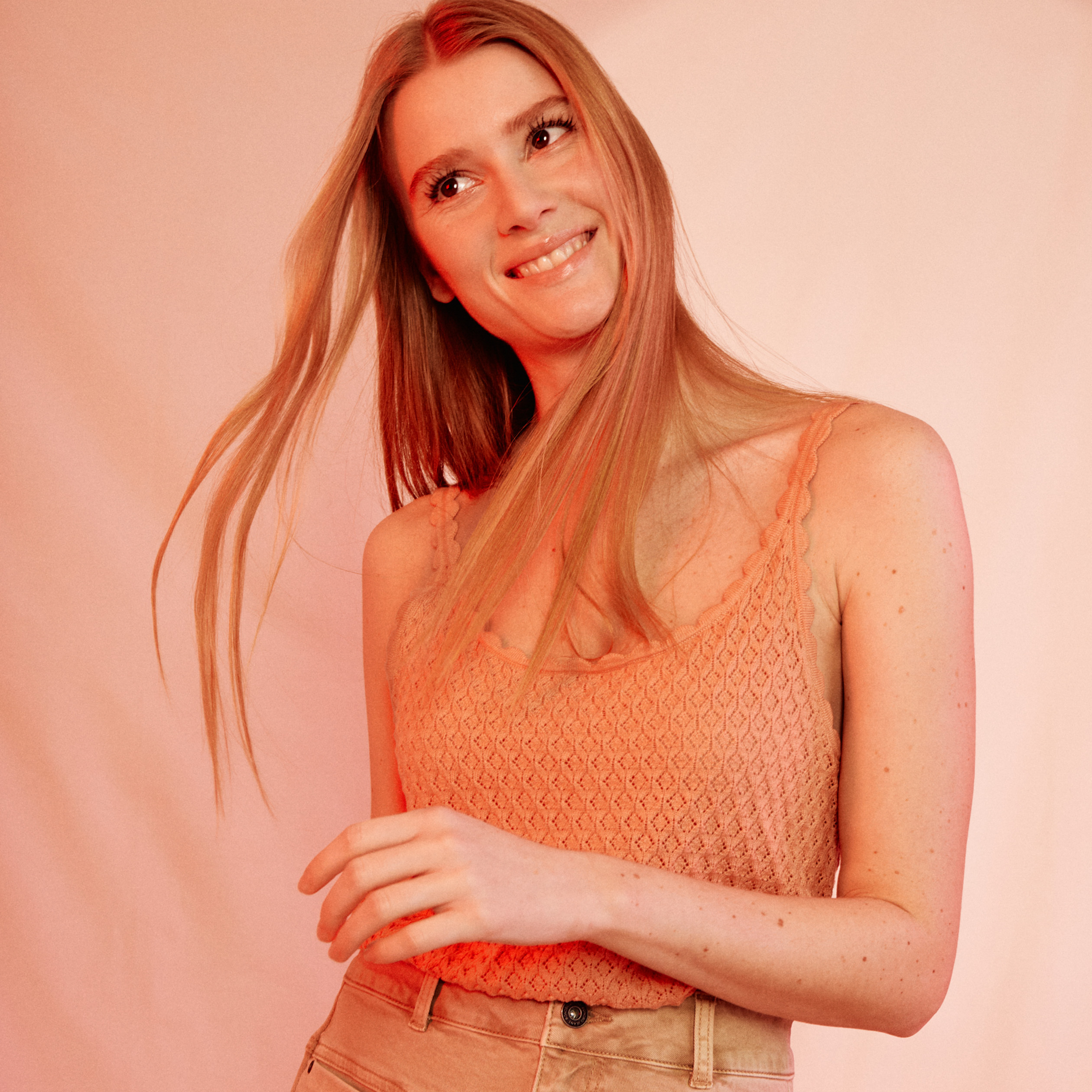 Débardeur bretelles larges rose clair femme