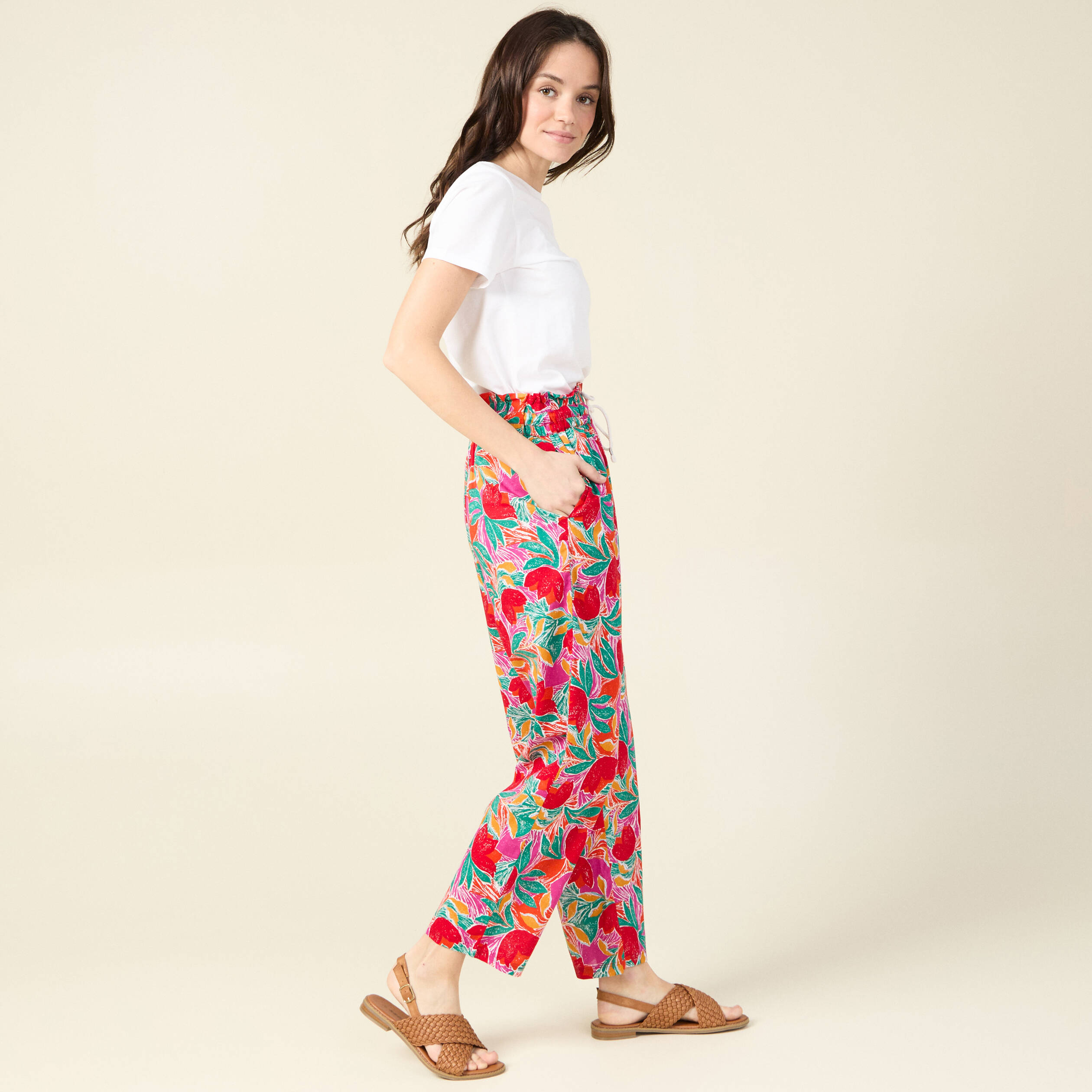 Pantalon carotte taille haute multicolore femme Vibs