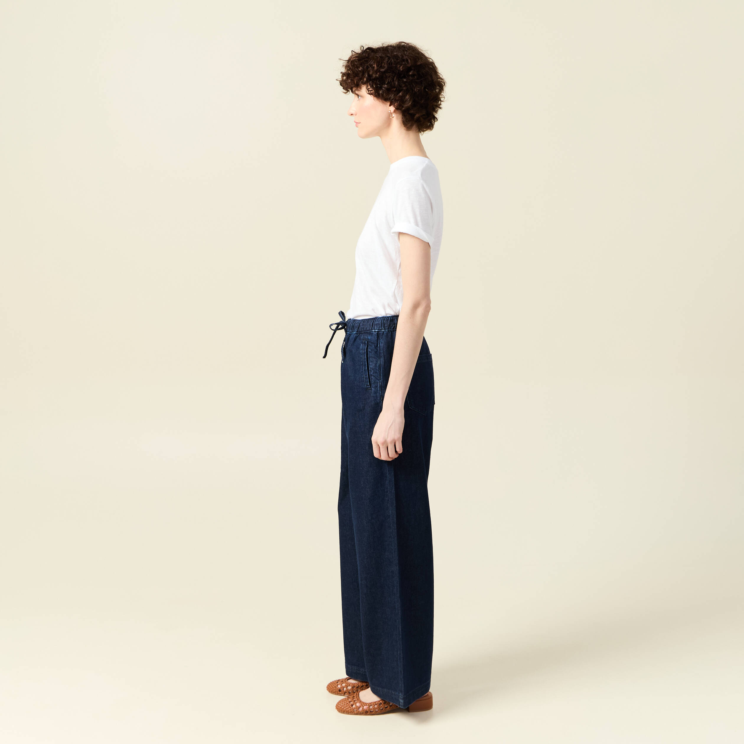 jeans jogging elastique denim brut rinse femme Jeans jogging élastiqué denim brut rinse femme