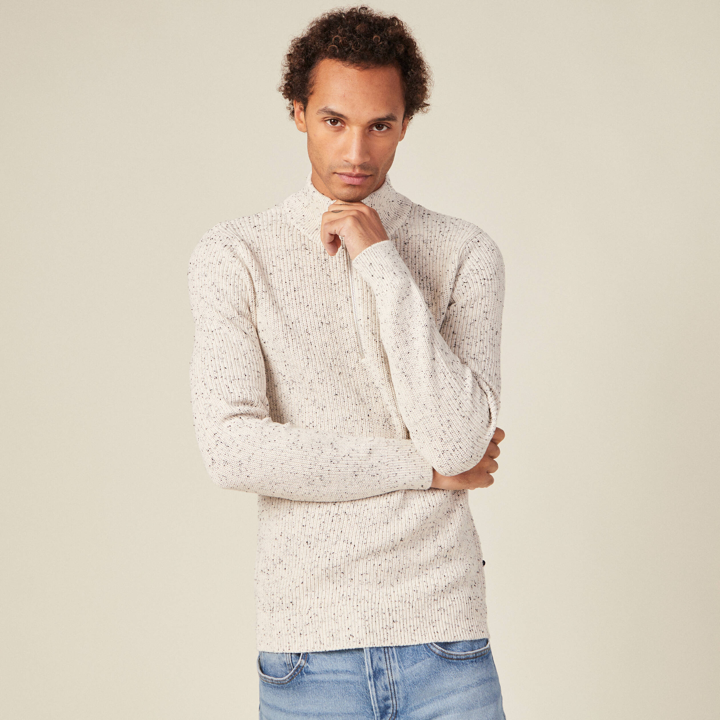 Pull manches longues ecru homme