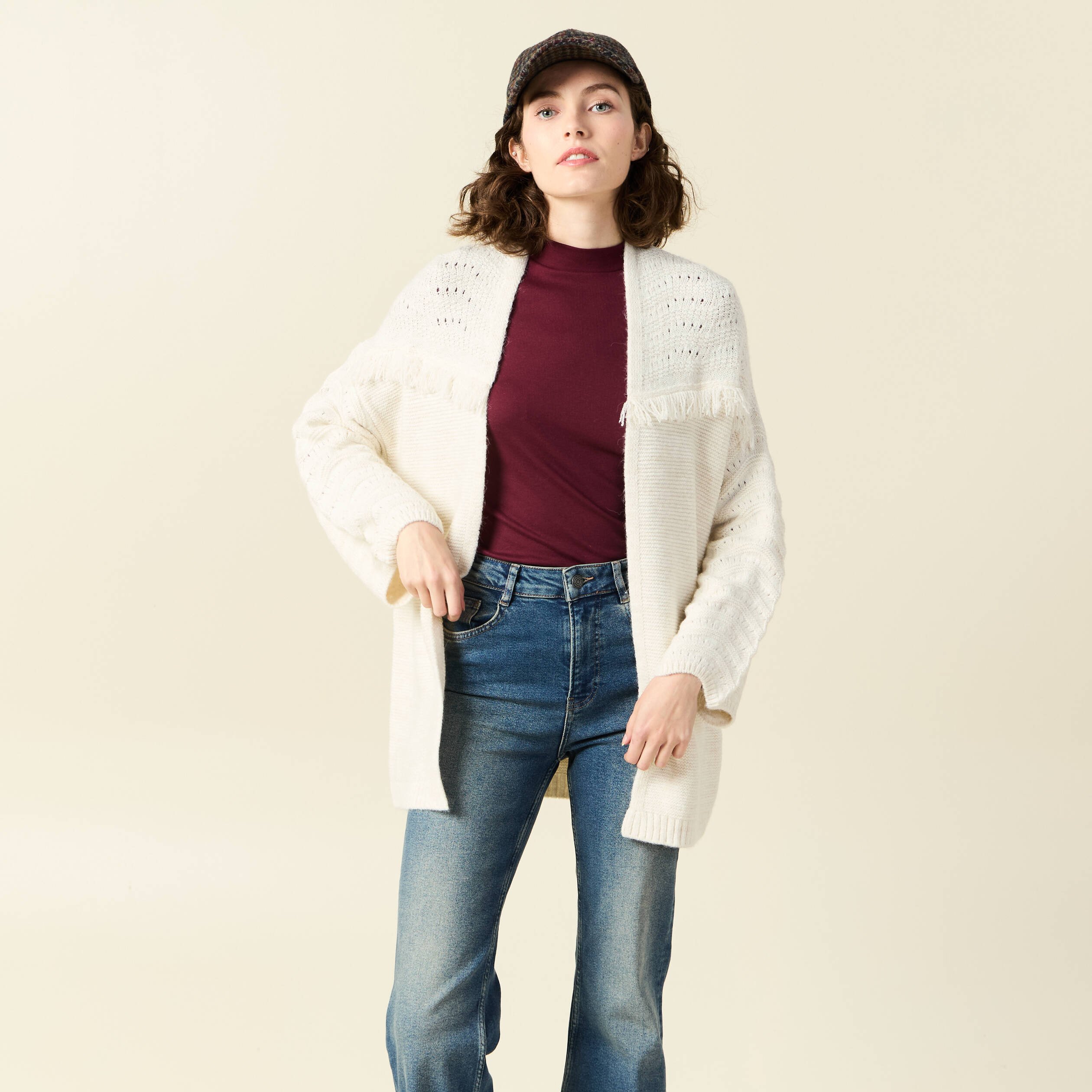 gilet manches longues ecru femme Gilet manches longues ecru femme