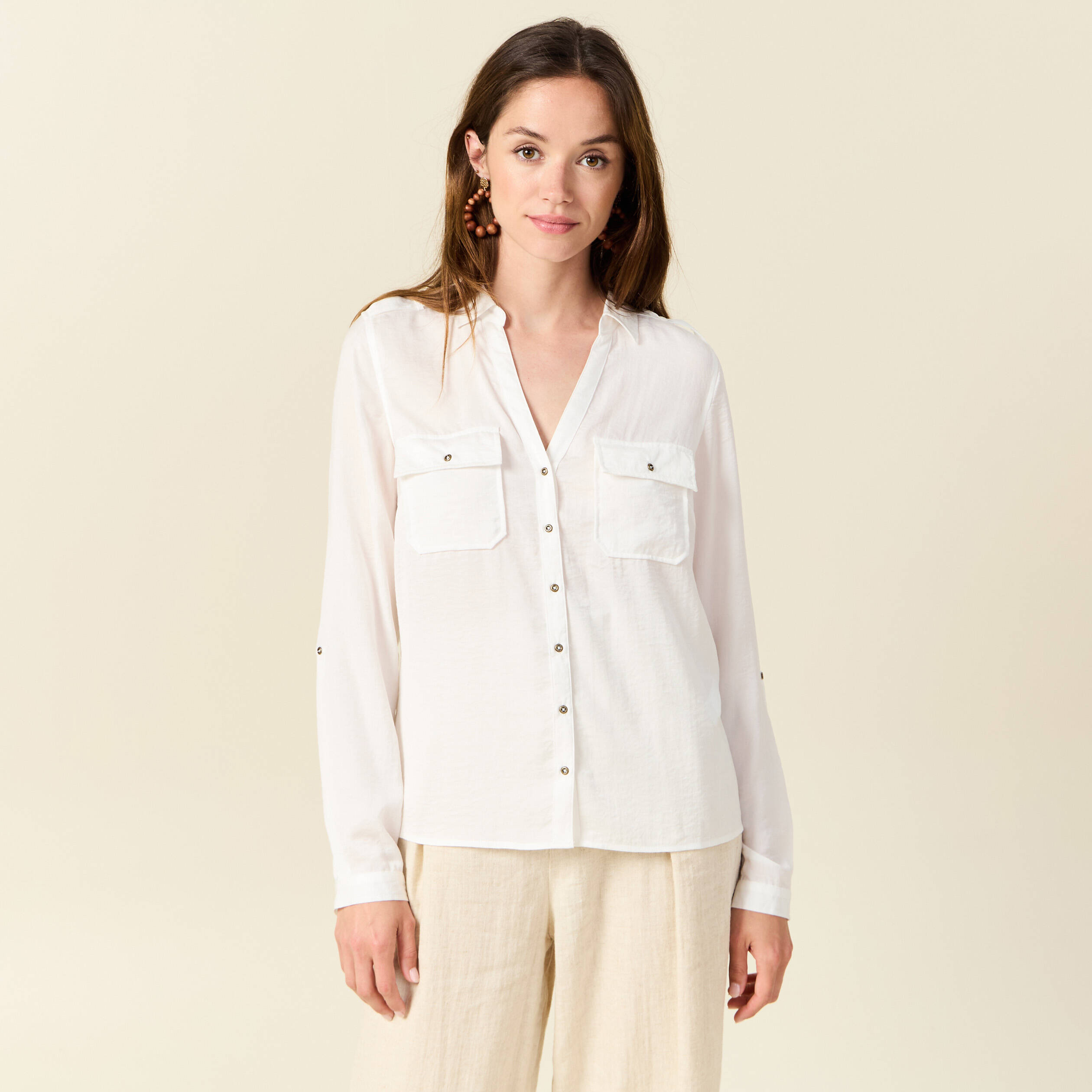 chemise manches longues ecru femme Chemise manches longues ecru femme