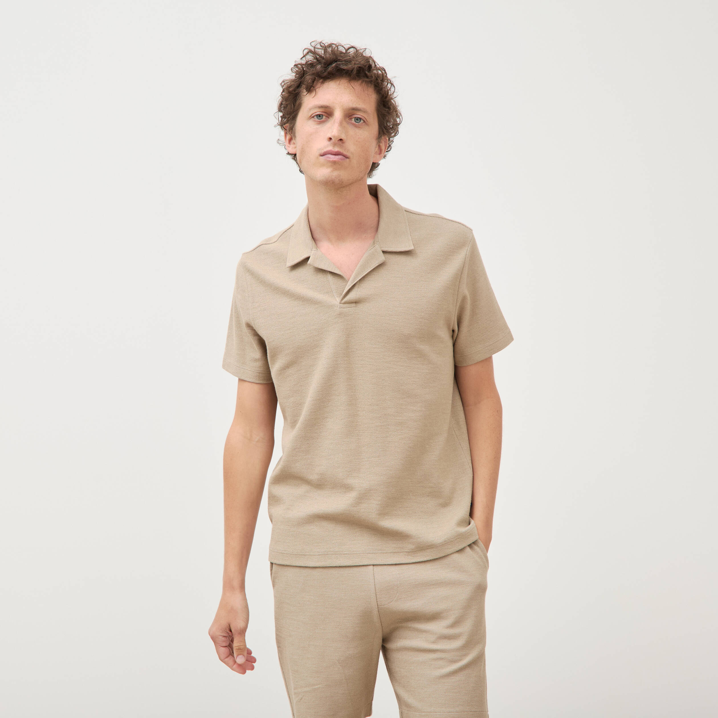 Polo manches courtes beige homme