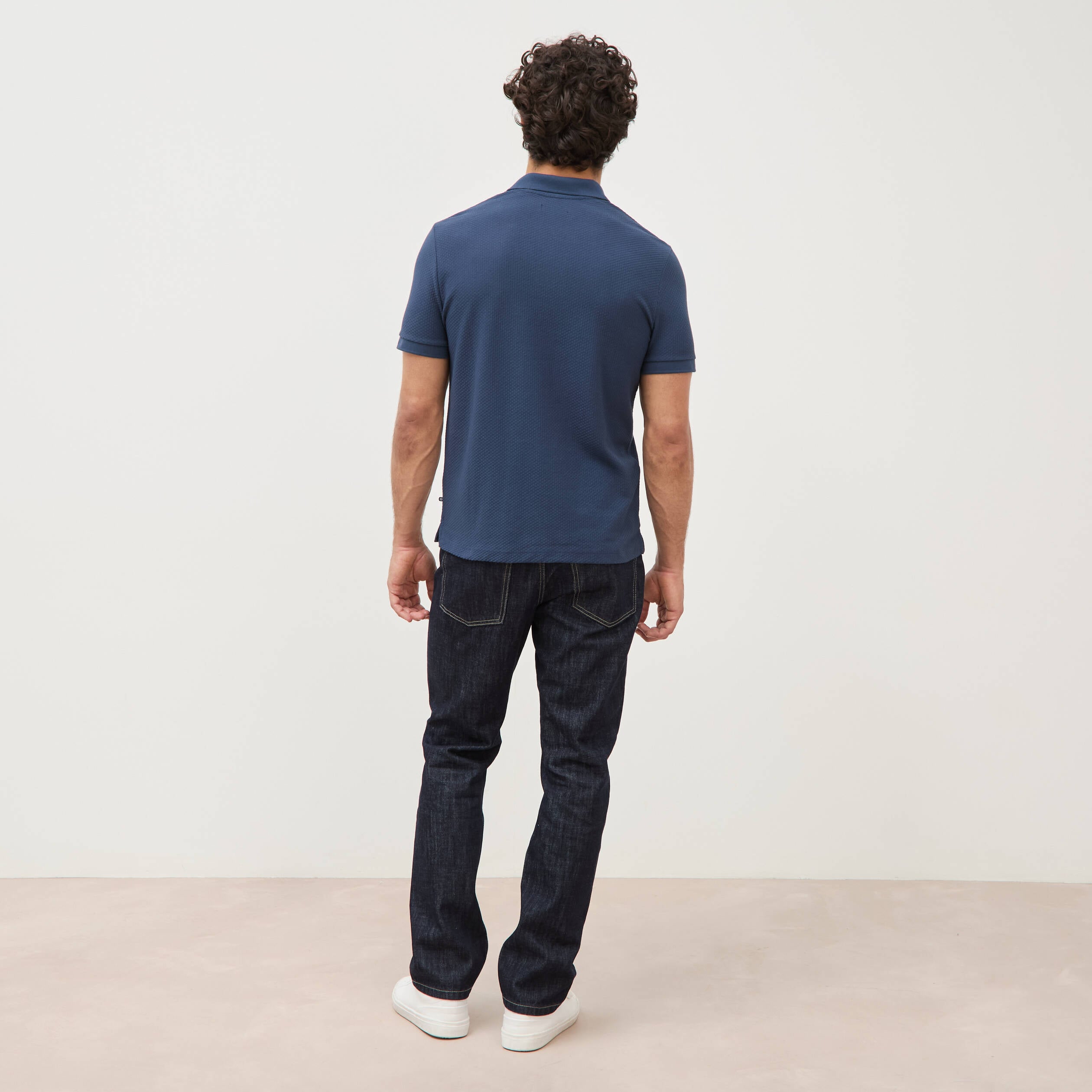 Polo manches coude bleu fonc&eacute; homme