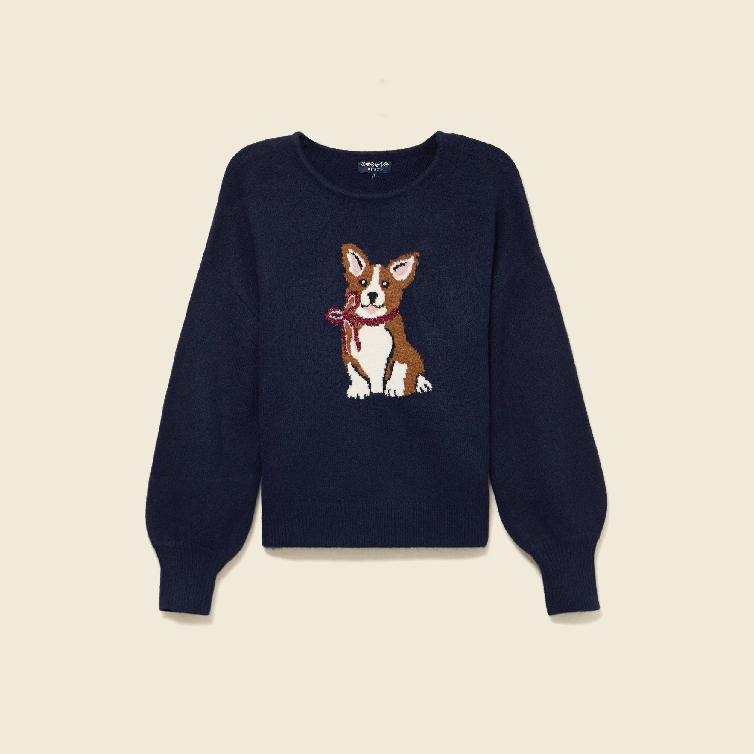 Pull col rond manches longues bleu marine femme