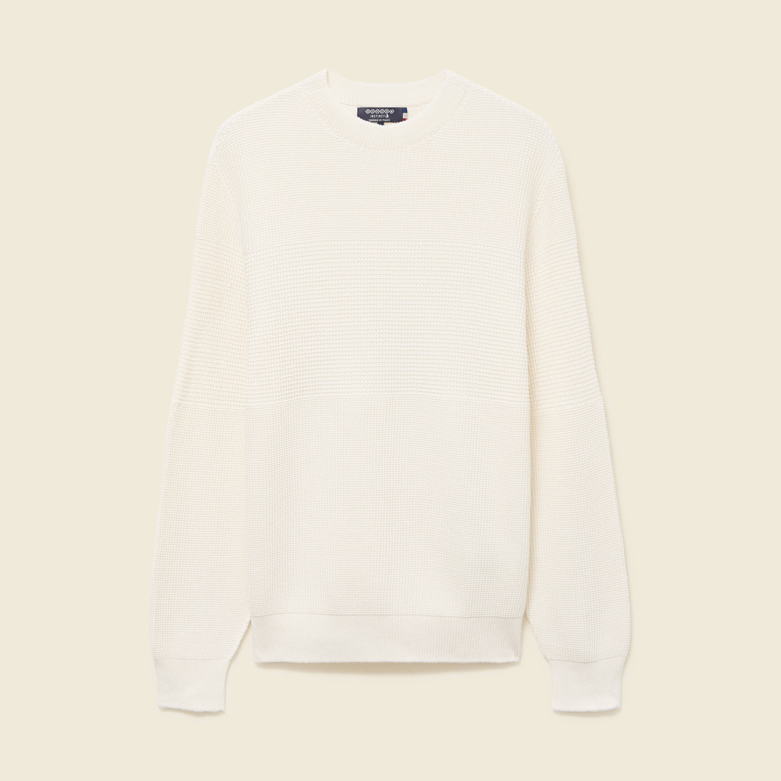 Pull col rond manches longues en coton ecru homme