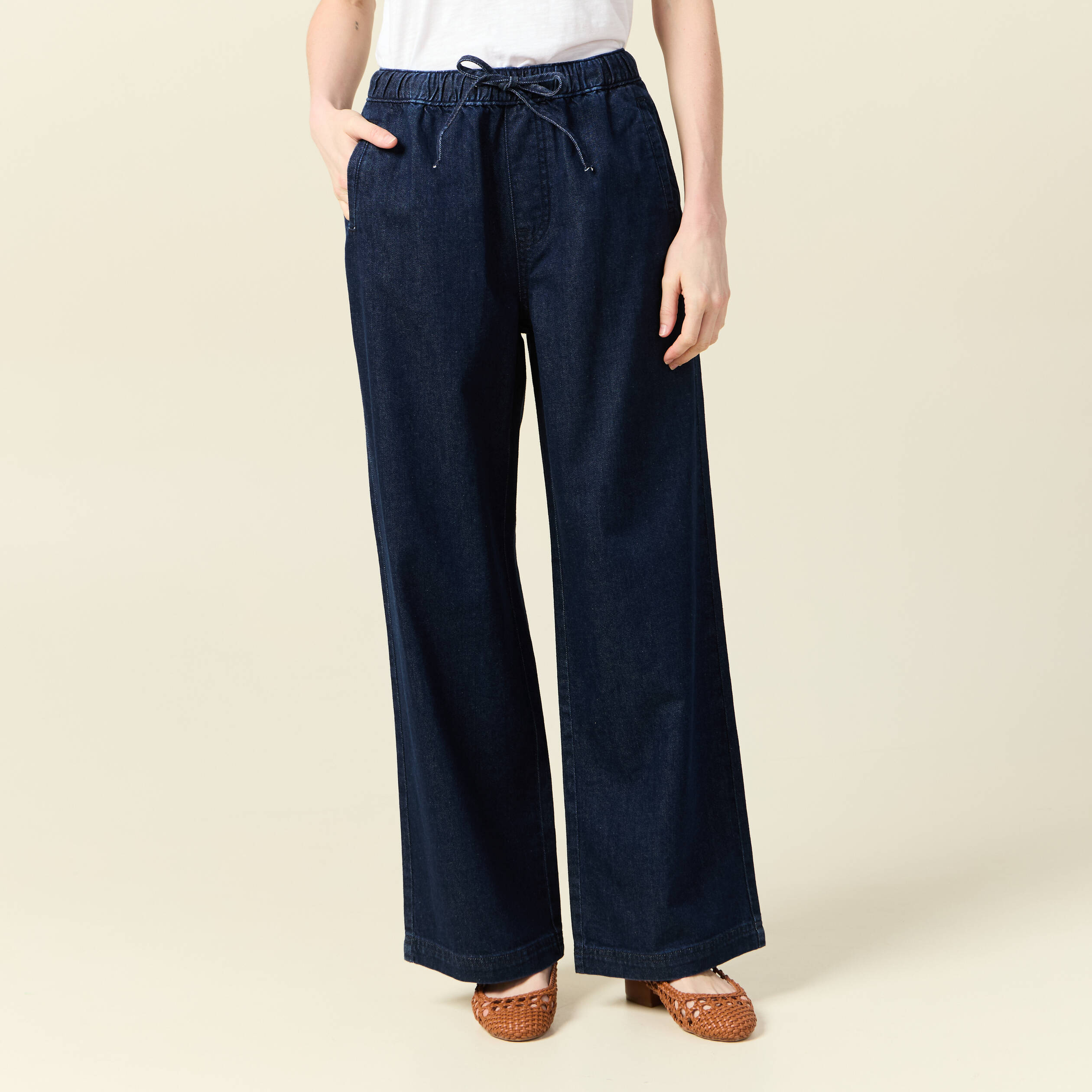 jeans jogging elastique denim brut rinse femme Jeans jogging élastiqué denim brut rinse femme