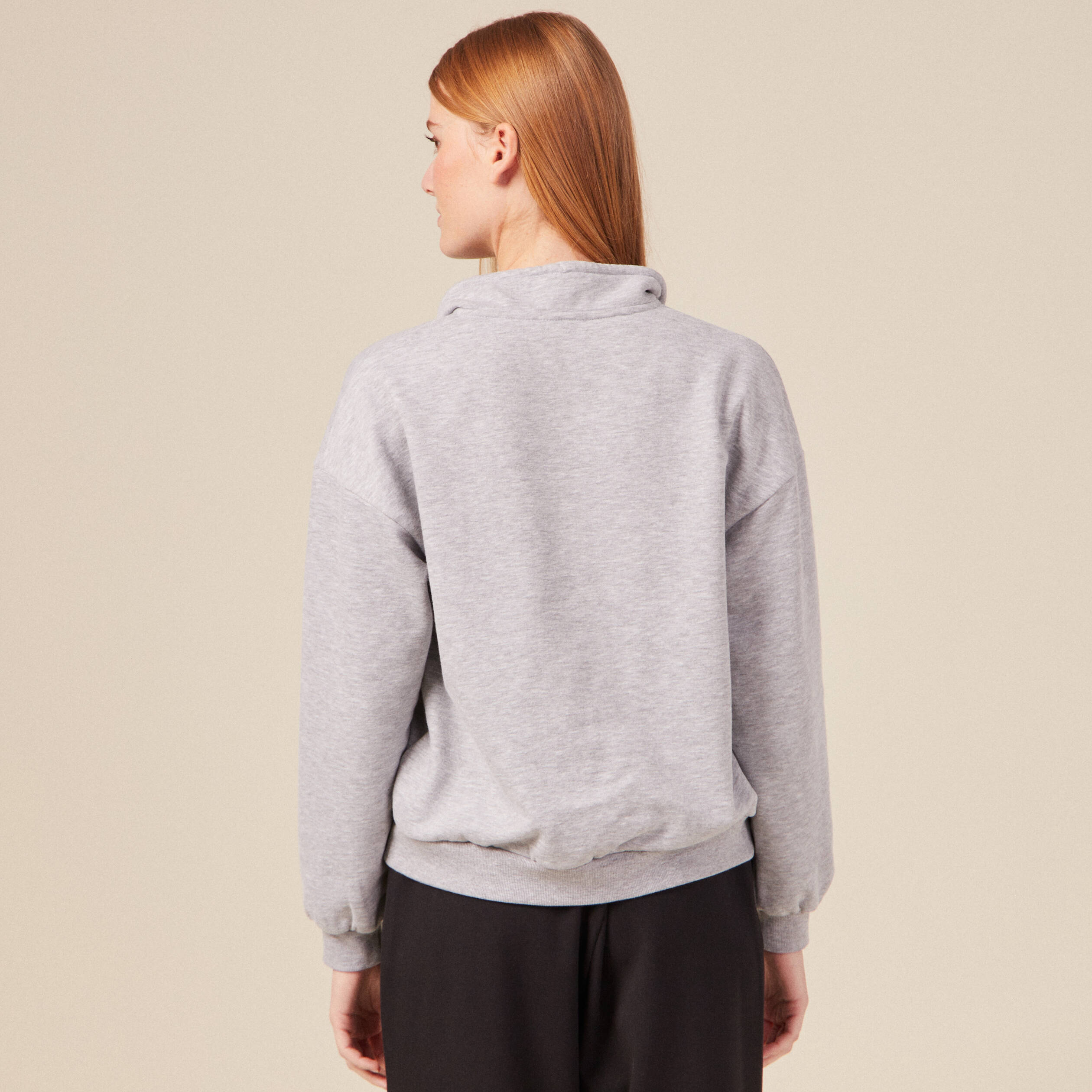 sweat col camionneur boutonne gris femme Sweat col camionneur boutonné gris femme