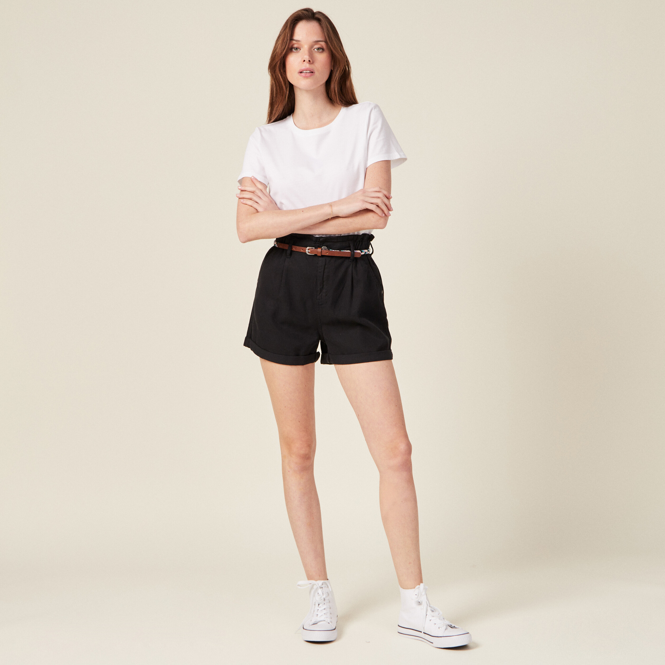 short paperbag ceinture noir femme Short paperbag ceinturé noir femme