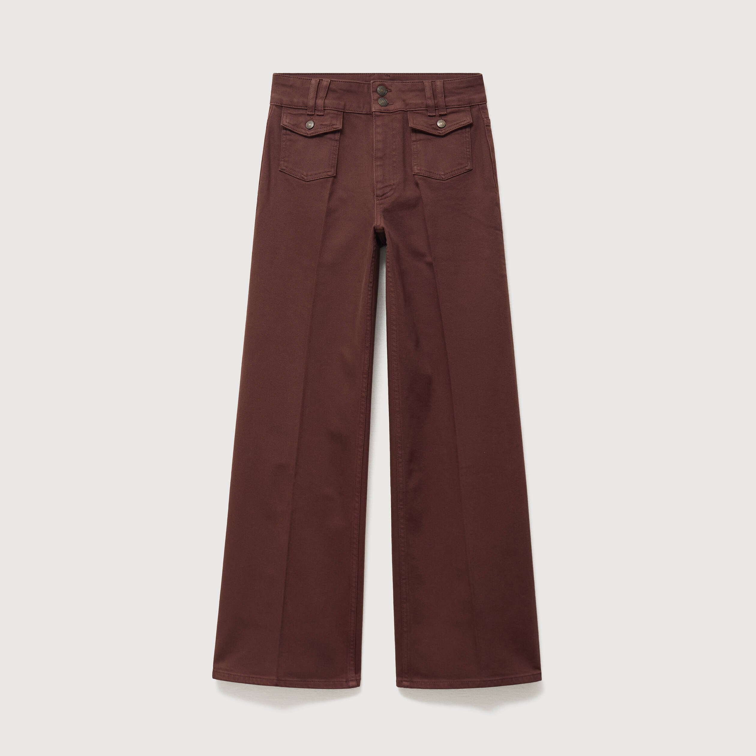 Jeans flare taille haute marron femme
