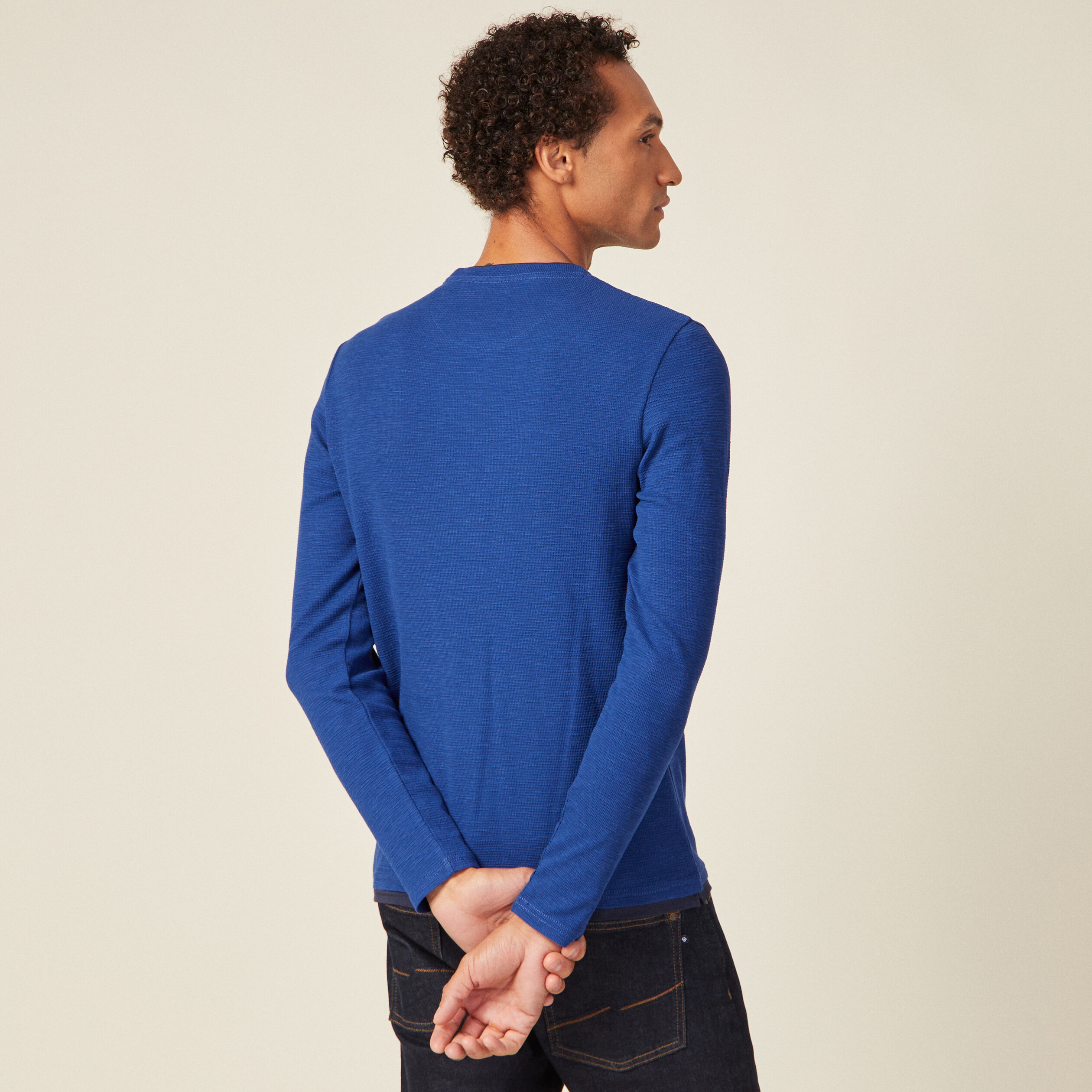 T shirt manches longues bleu electrique homme Vibs