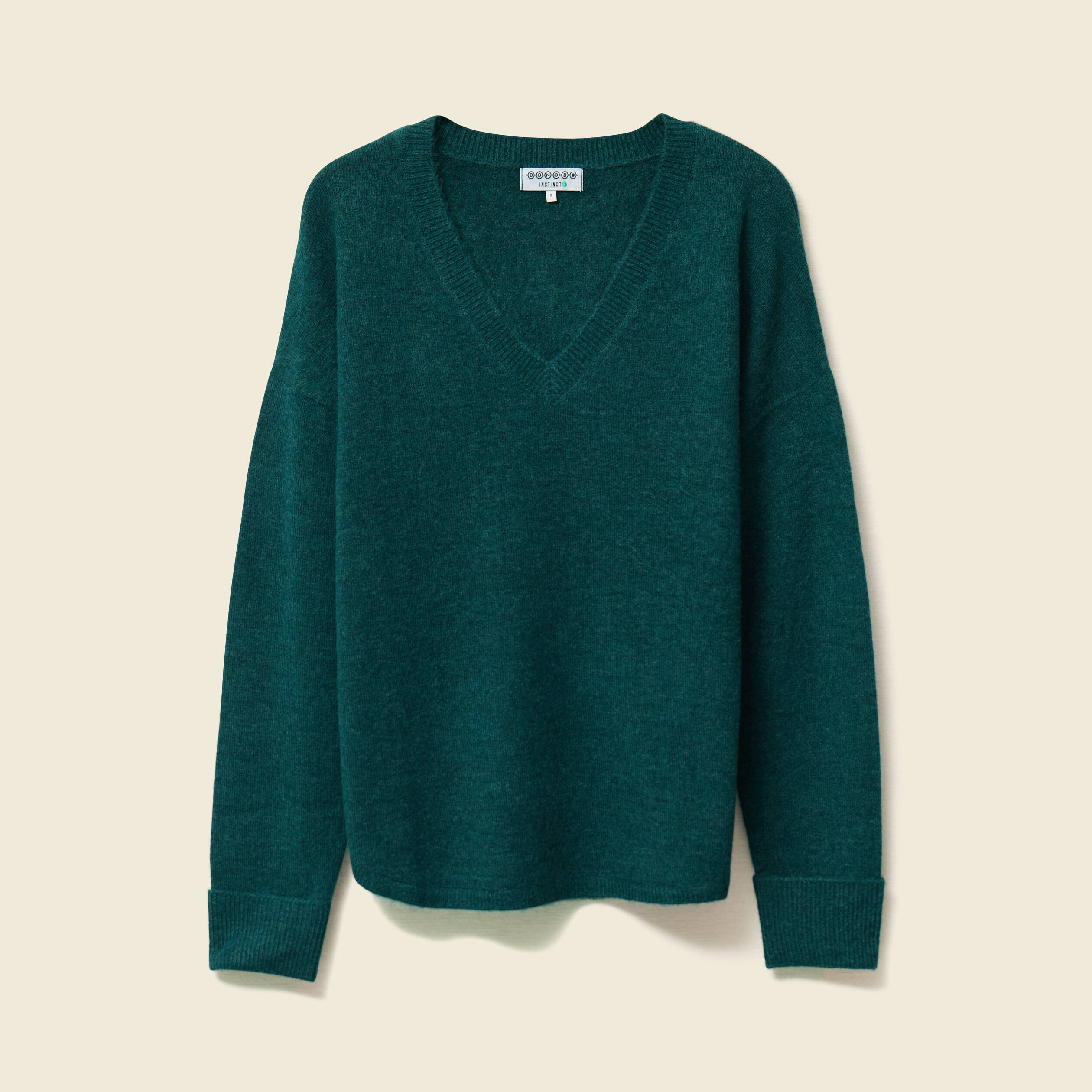 pull manches longues col en v vert fonce femme Pull manches longues col en V vert foncé femme