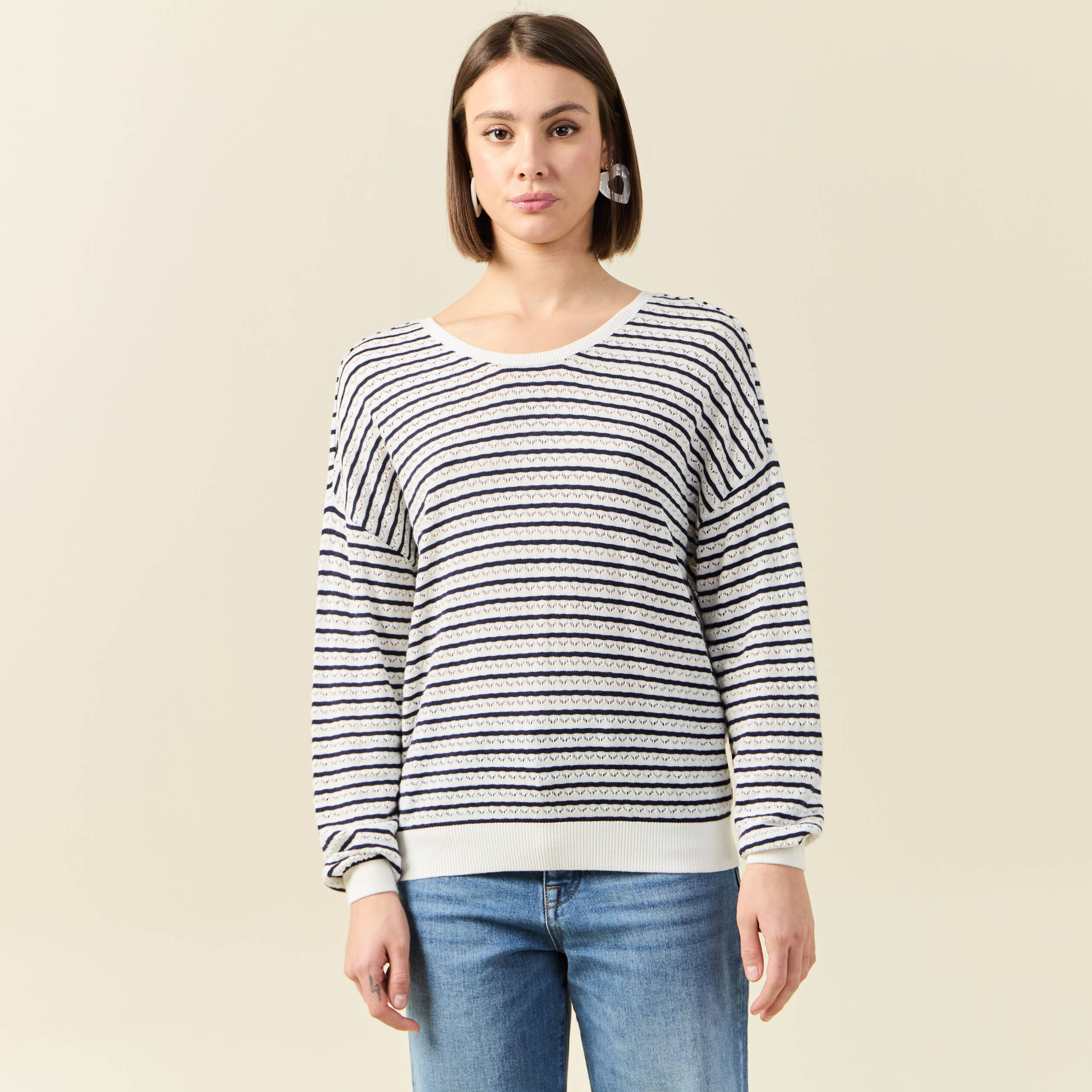 Pull manches longues ecru femme