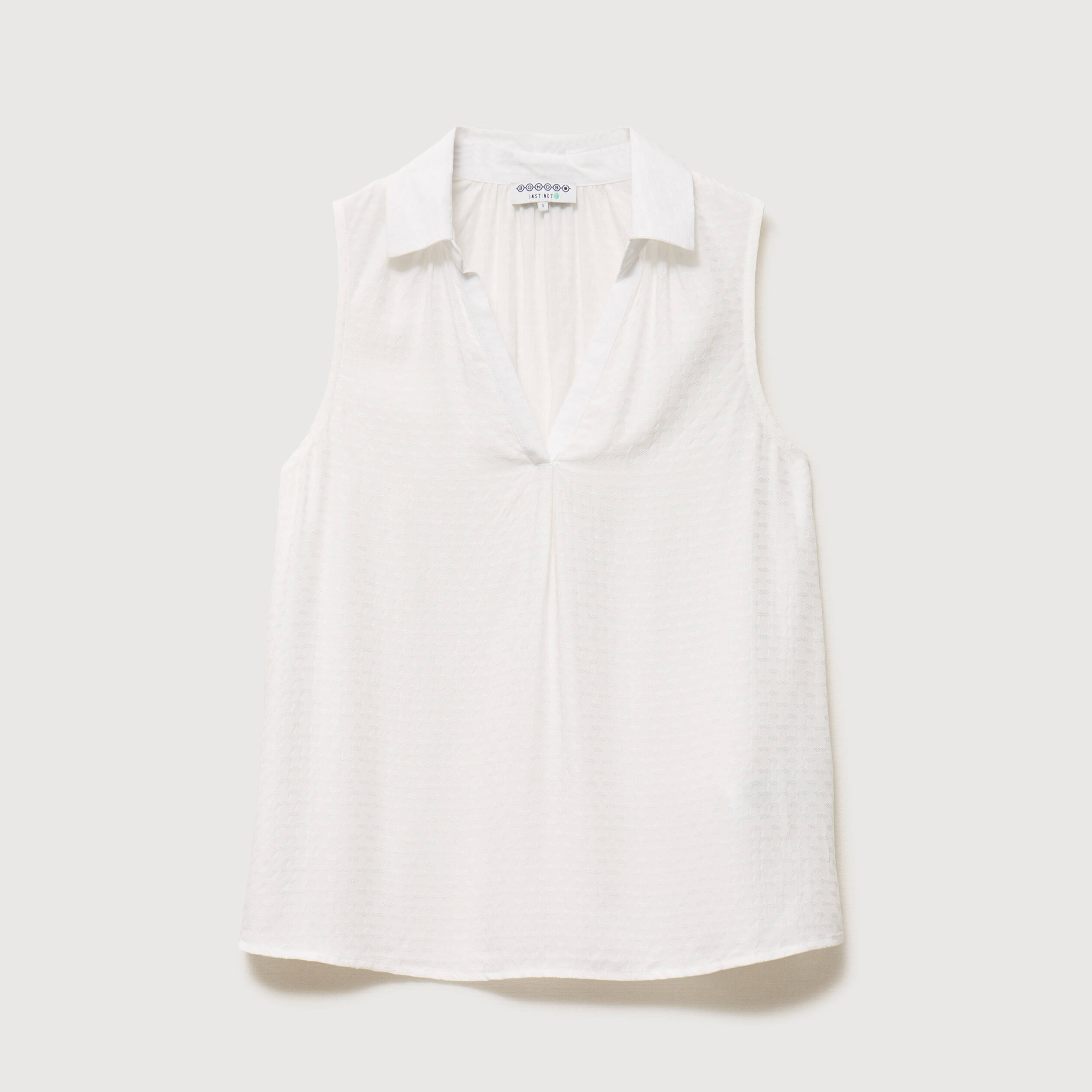 Top sans manches col tailleur ecru femme
