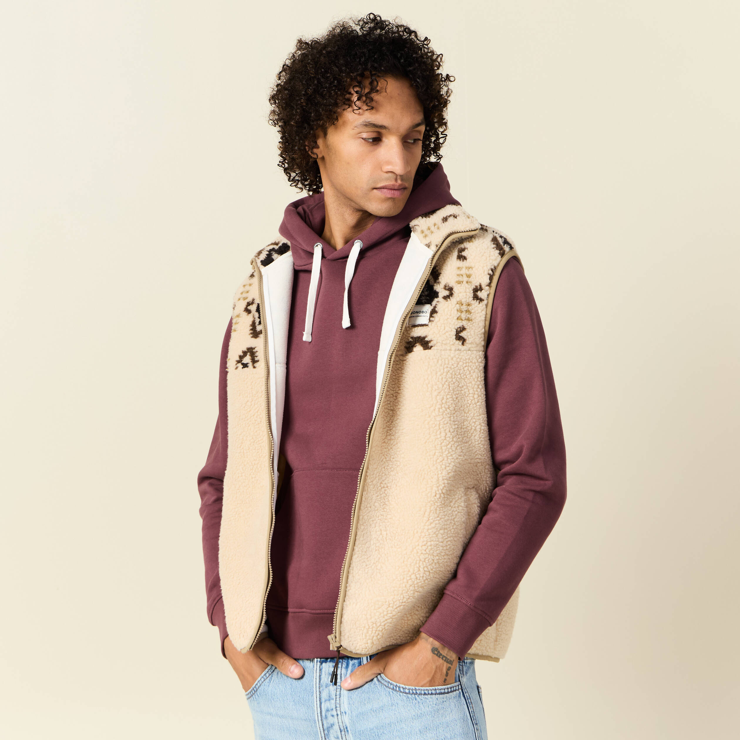 Gilet sans manches zipp&eacute; ecru homme