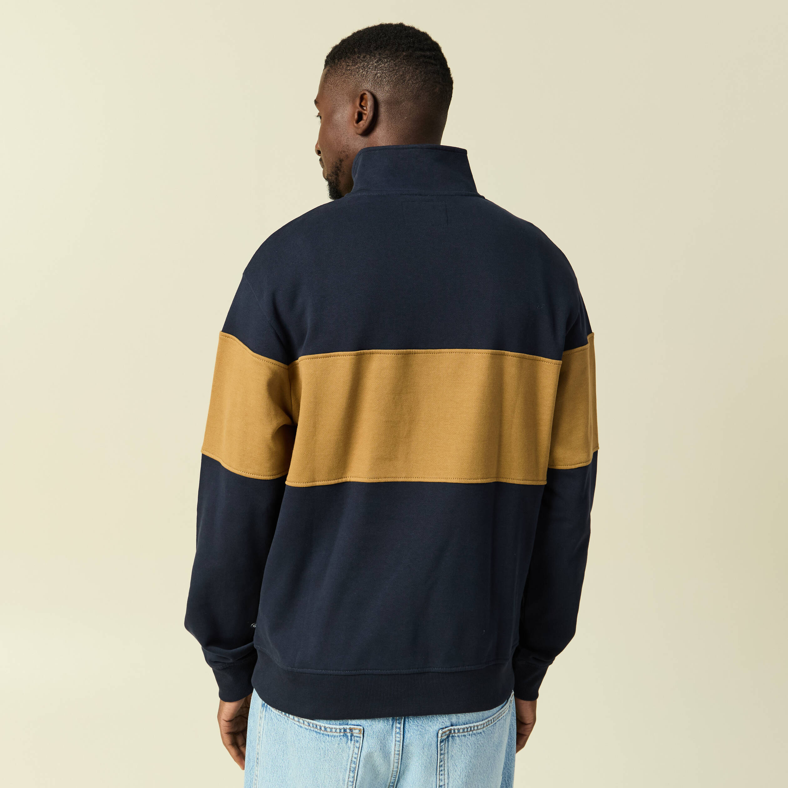 Sweat col montant manches longues bleu marine homme