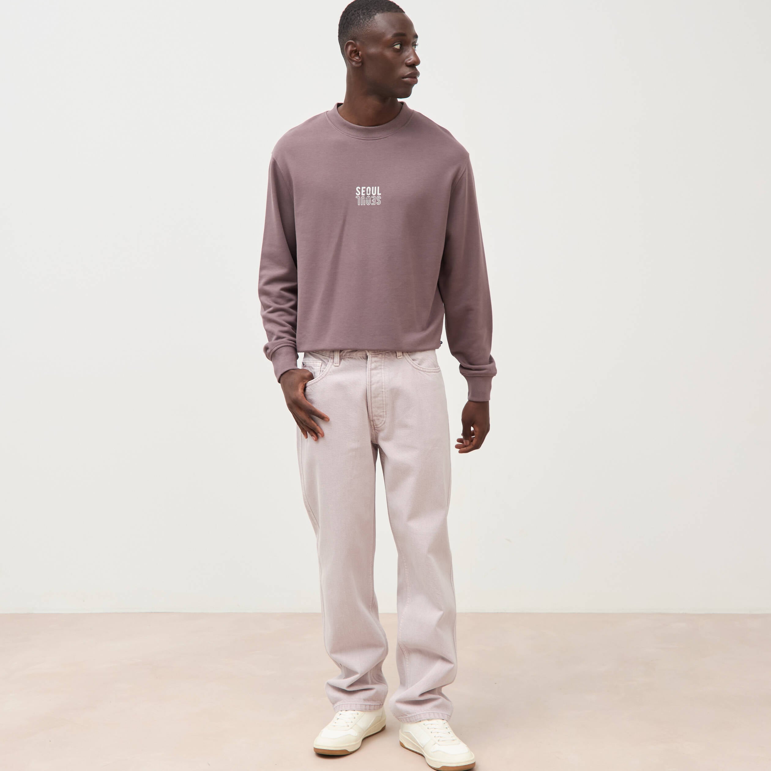 Jeans large longueur 32 en coton parme homme