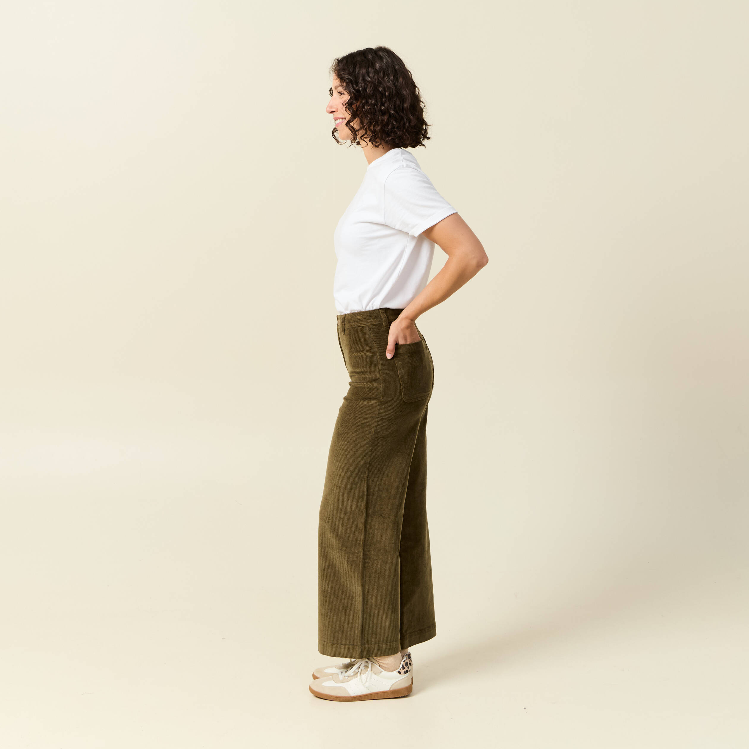 Taille Haute Pantalon Kaki Fluide Femme Pantalon Large Taille