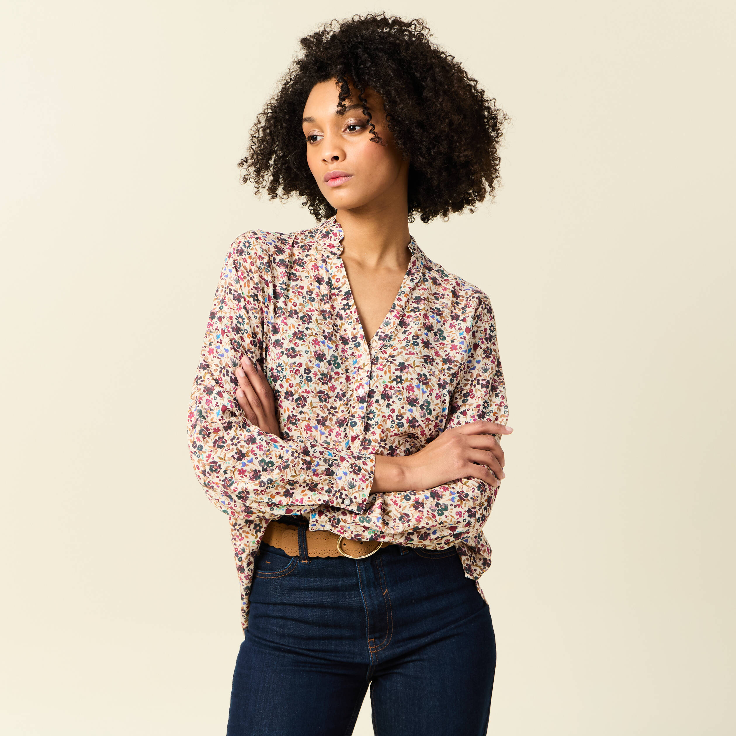 Blouse manches longues creme femme | Vibs