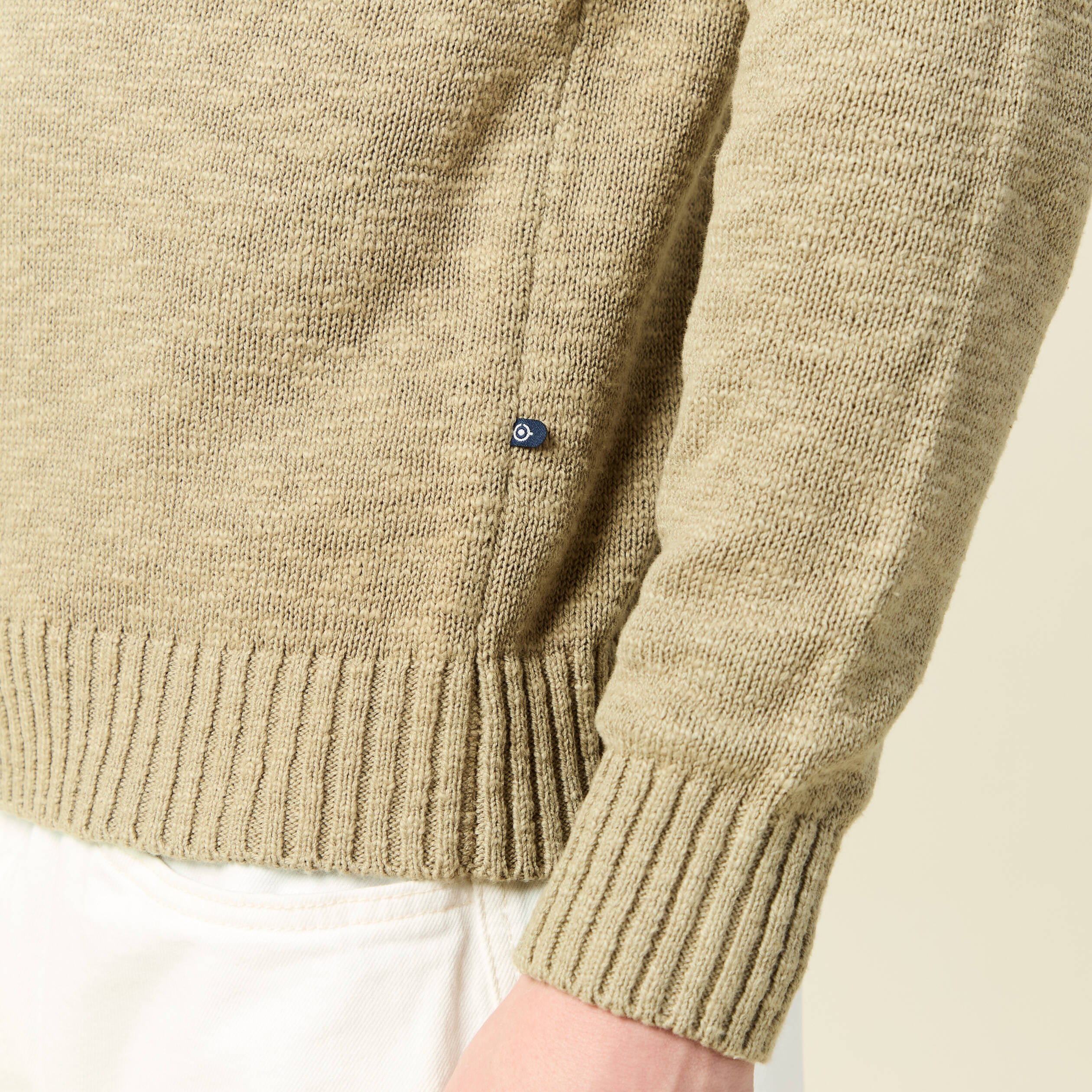 Pull col rond manches longues en coton beige fonce homme